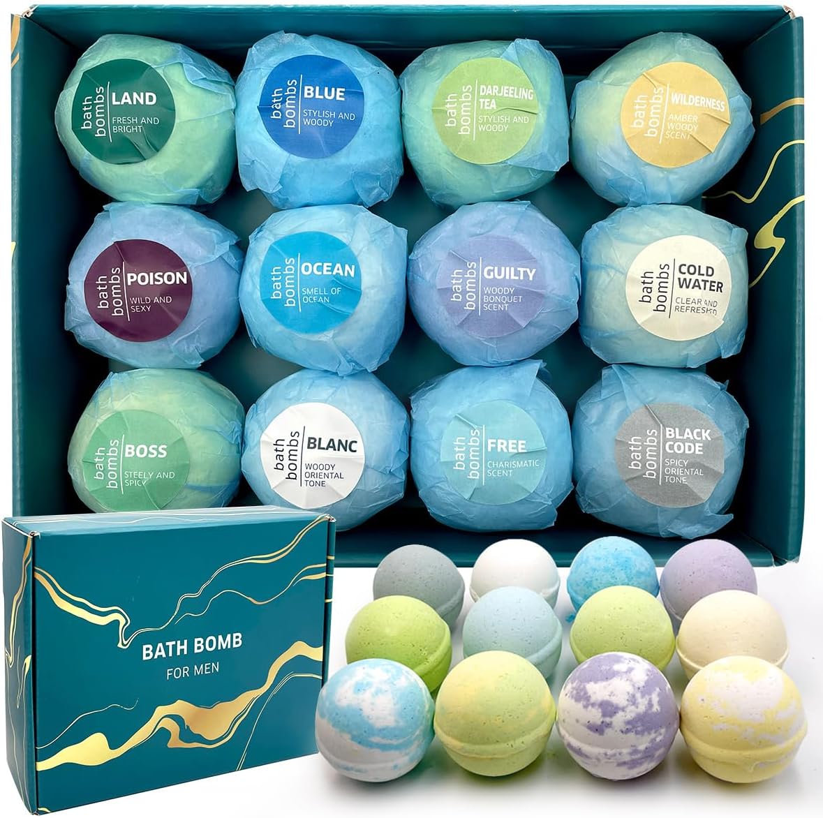 Clear and Fresh 12 Pack Bath Bombs For Men, Premium Masculine Scented Bath Bombs For Adults, Bath Bombs For Adults