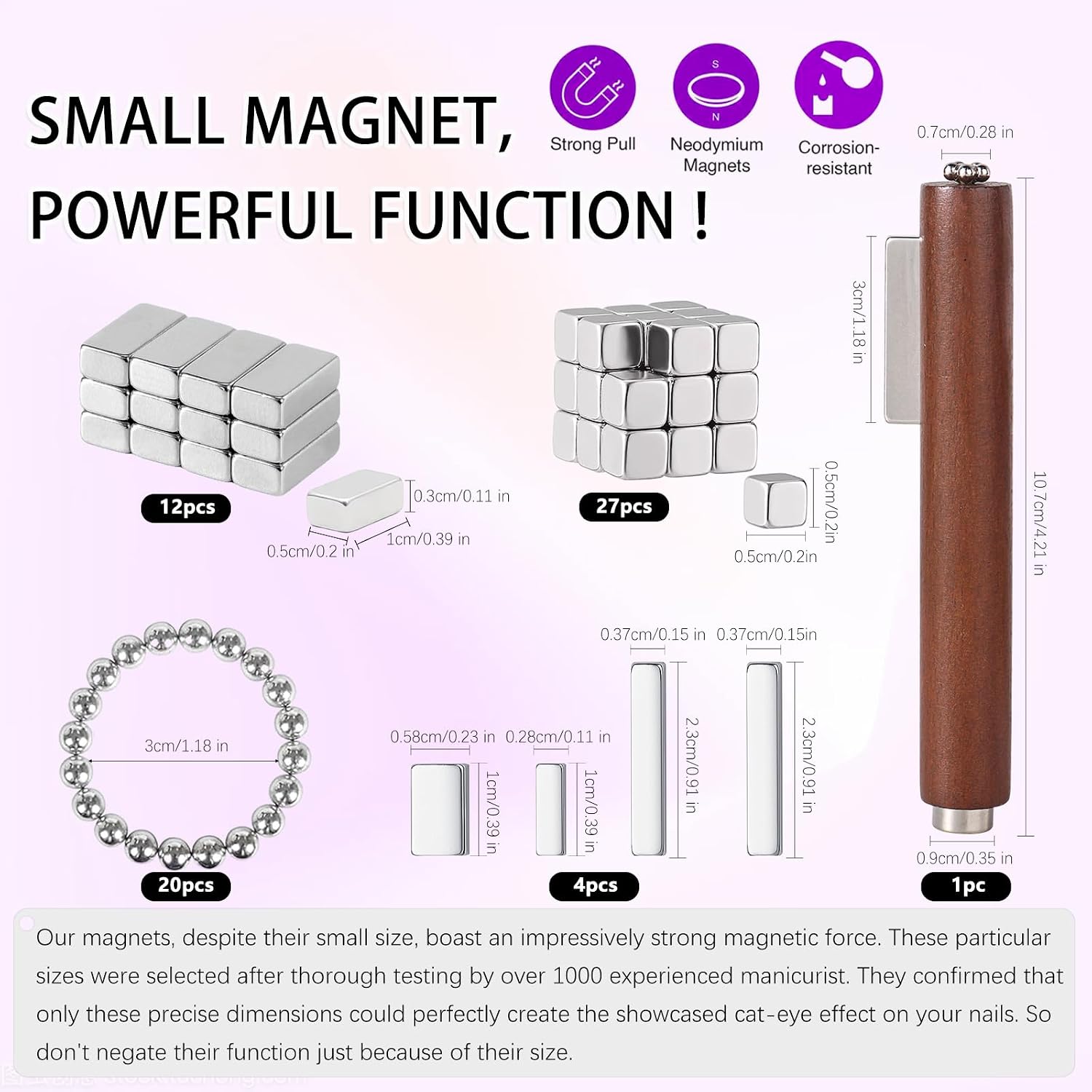 64Pcs Cat Eye Nail Magnet Tool Set, 3 IN 1 Cat Eye Magnet for Nails, Strong Magnetic Gel Polish Magnets, Cateye Nails Design Tools for DIY At Home Nail Art Accessories