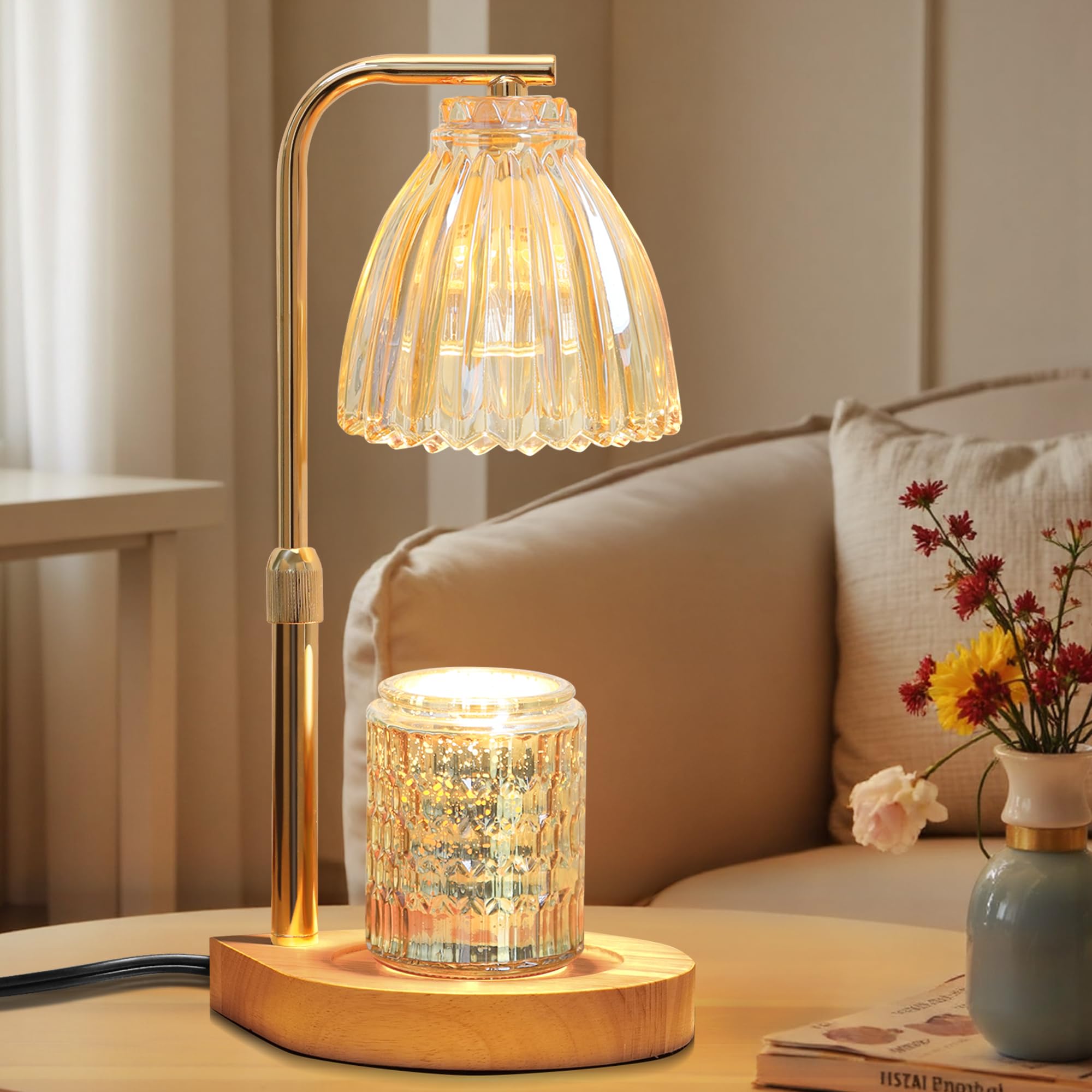 AIFEI Candle Warmer Lamp with Timer, Dimmable Candle Lamp with Adjustable Height, Birthday Gifts for Women Mom, House Warming Gifts New Home, Candle Lamp Warmer for Jar Candles with 2 Bulbs - Wood