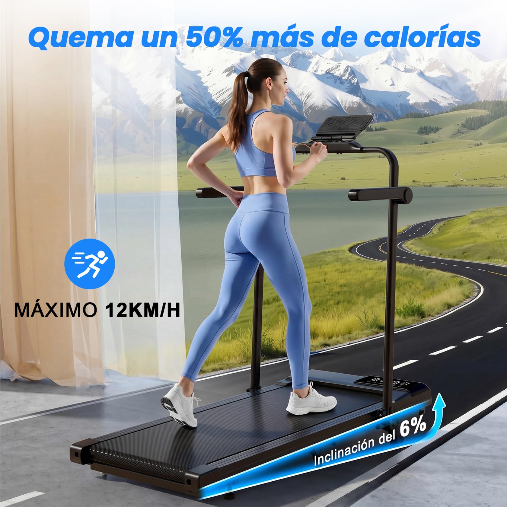 Superun 3,0 HP Cinta de Correr Plegable para el Hogar de Alta Tecnología, 136KG Treadmill, 2-en-1 Cinta de Andar Que Ahorra Espacio con Control App, Cursos de Entrenamiento y Carreras Multi-Curso