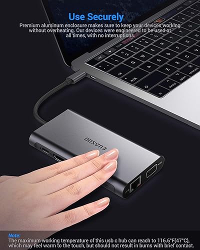 Miniatura 8 de Hub USB C, adaptador USB C, concentrador tipo C 10 en 1 con Ethernet RJ45 de 1000 M, HDMI 4K, VGA, puertos USB 3.0, puerto de carga PD 3.0, lectores