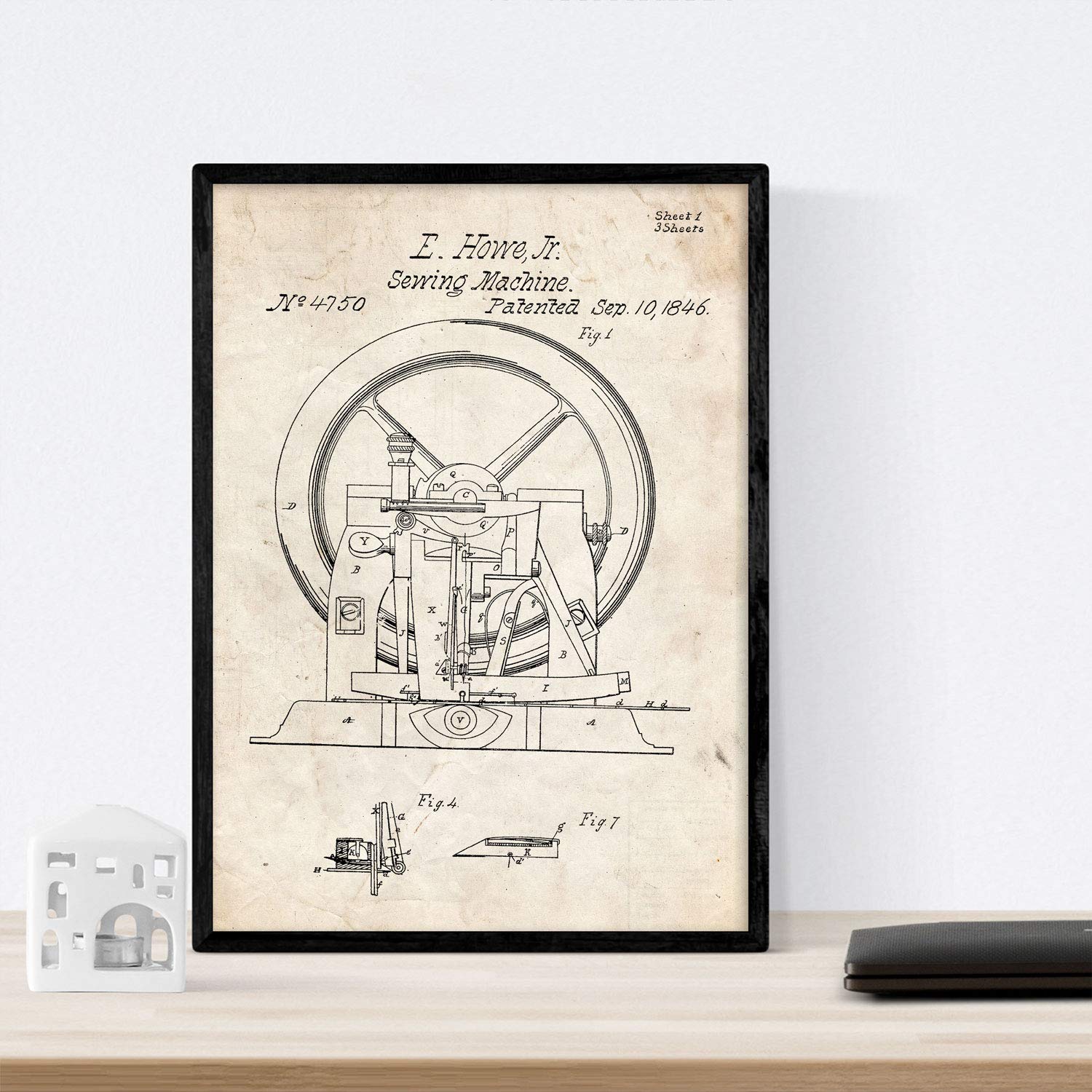 Affiche Nacnic – Brevet De Machine à Coudre Vintage – Format A3 (29,7x42 Cm) – Papier Antalis 250g – Fabriqué En Espagne
