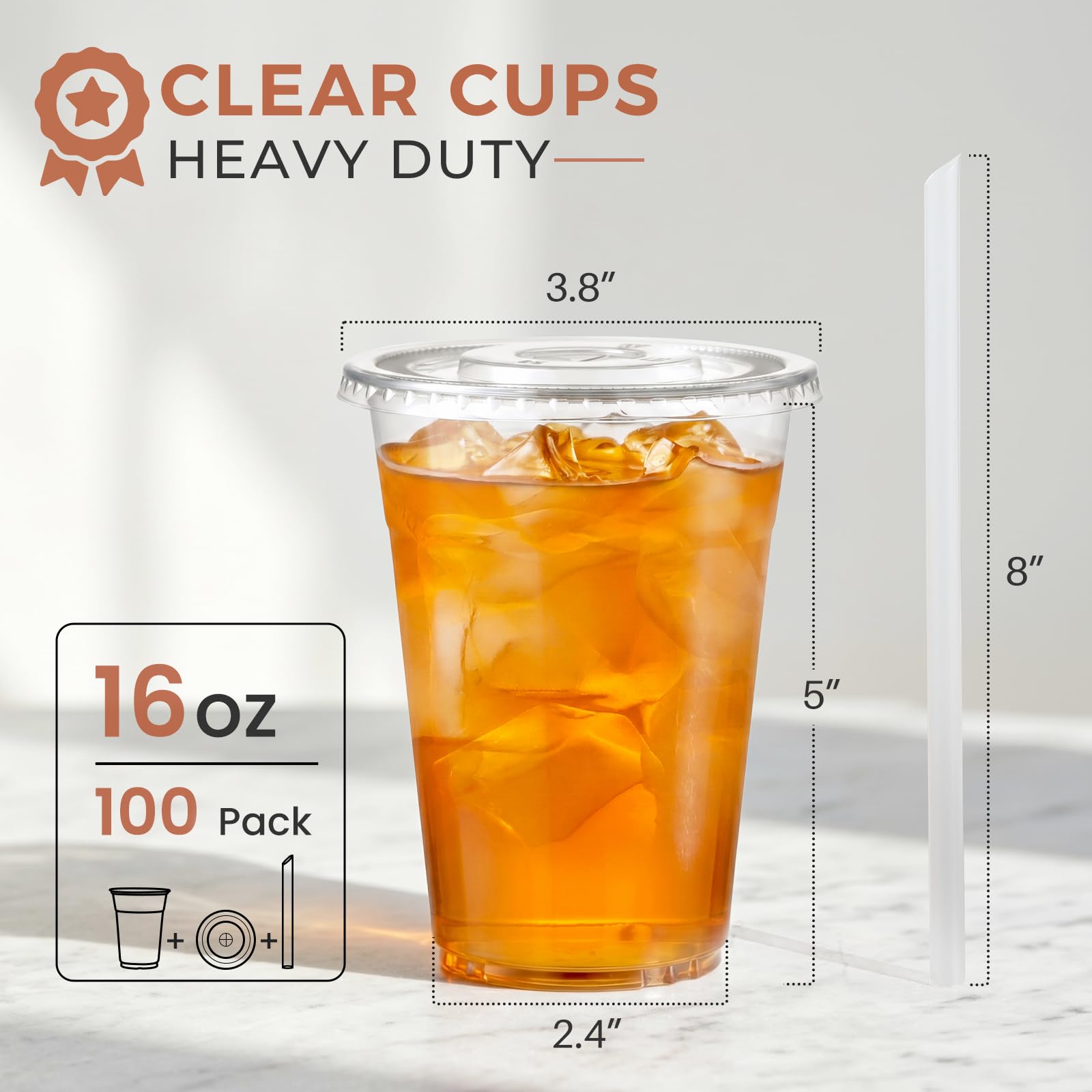 VITEVER [100 Sets - 16oz] Clear Plastic Cups with Lids and Straws, Disposable Iced Coffee Cups for Smoothie, Milkshake, Cold Drinks - BPA free — Amazon image 2