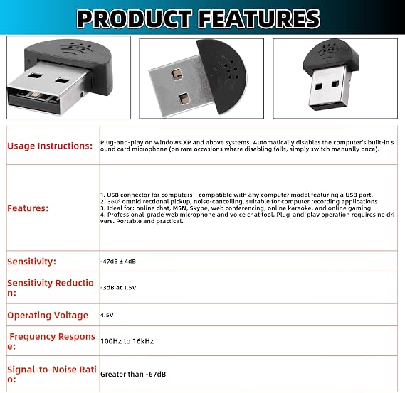 Mini Usb Microphone Portable Microphone Usb Mini Studio Speech Microphones Recording Audio Computer Microphones for Desktop Mic Adapter Driver Frees Plug And Play for Computer Pc (Black)