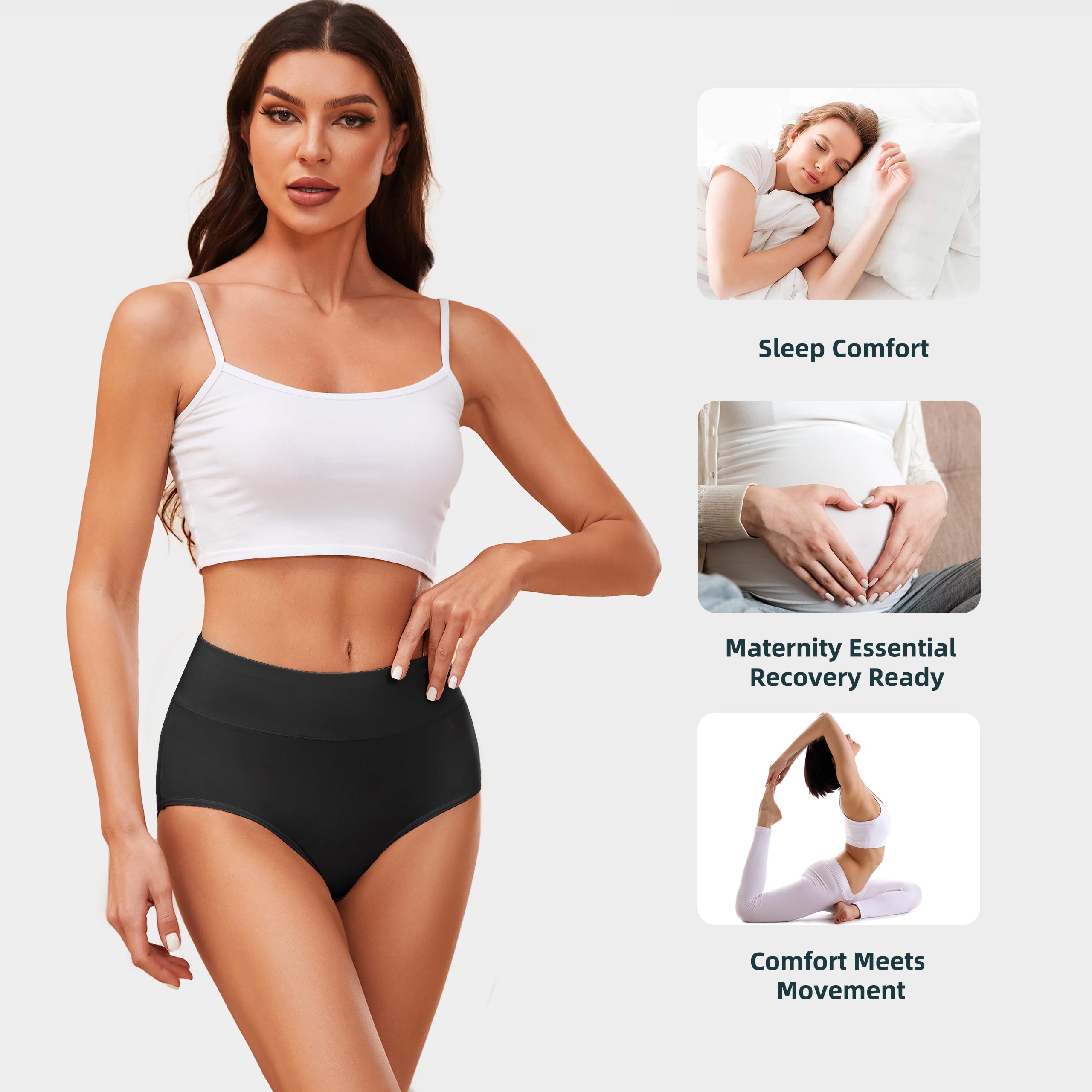 VOENXE Slip Donna in Cotone con Vita Alta,Elastiche Mutande Pantaloncini vestibilità Confortevole Post-Parto, Piena Copertura Mutandine Biancheria,Pacco da 4