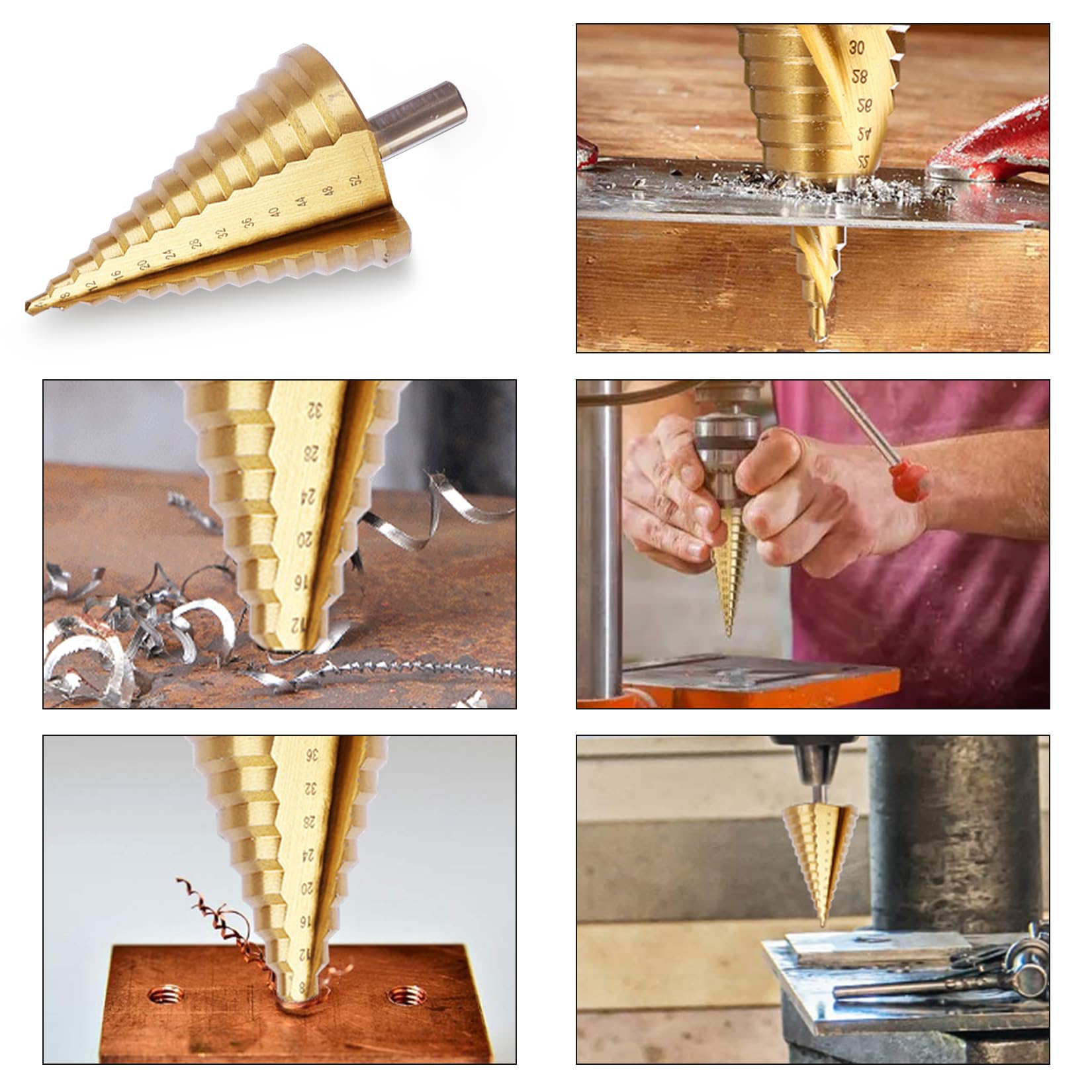 Forhandy Conische boor 4-52 mm conische frees van roestvrij staal HSS conische trappenboor met schacht 12 mm ideaal voor hout, kunststof, 13 stappen Forhandy Conische boor 4-52 mm conische frees van roestvrij staal HSS conische trappenboor met schacht 12 mm ideaal voor hout, kunststof, 13 stappen