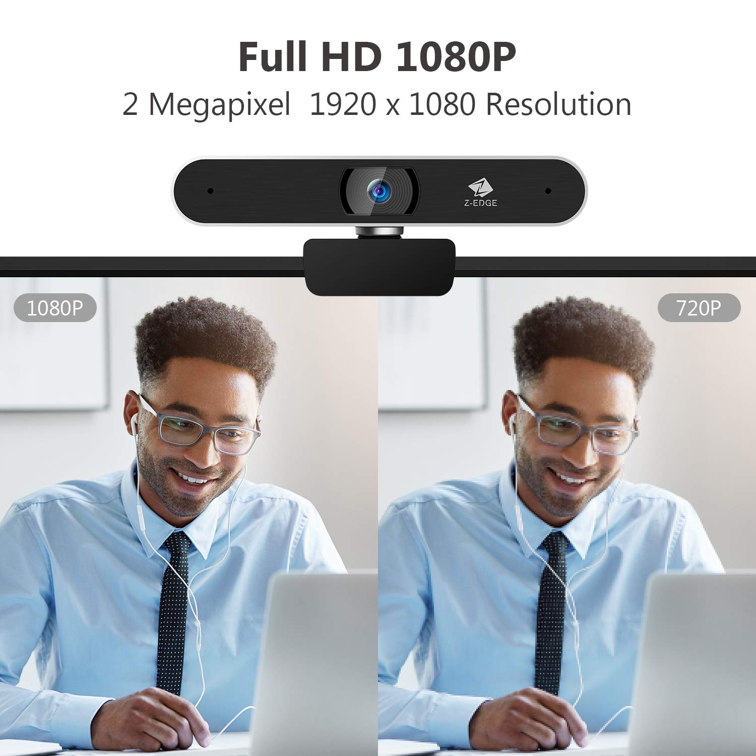 Z-Edge ZW511 1080P FHD Webcam, Live Streaming Camera with Stereo Microphone, Plug and Play, Desktop or Laptop USB Webcam for Widescreen Video Calling and Recording