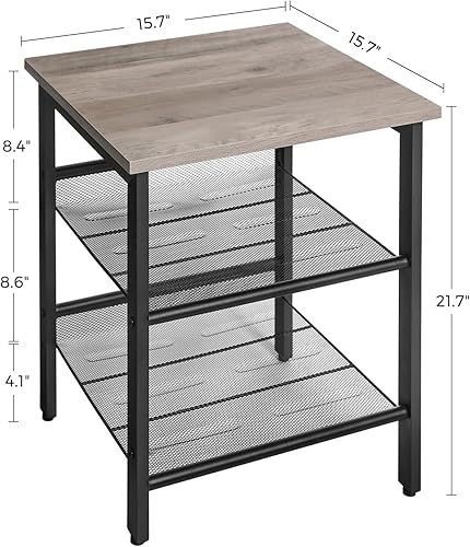 Miniatura 3 de VASAGLE INDESTIC - Mesa auxiliar, mesita de noche con 2 estantes de malla ajustables, mesa auxiliar industrial para sala de estar, marco de metal