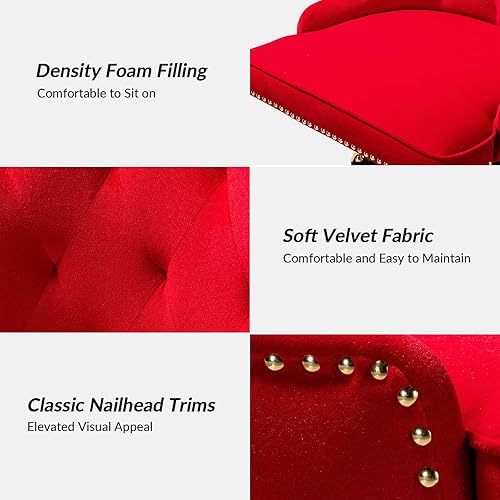 Miniatura 5 de TINA'S HOME Silla de oficina de terciopelo sin brazos con ribete de cabeza de clavo y base dorada, moderna silla de escritorio tapizada con capitoné
