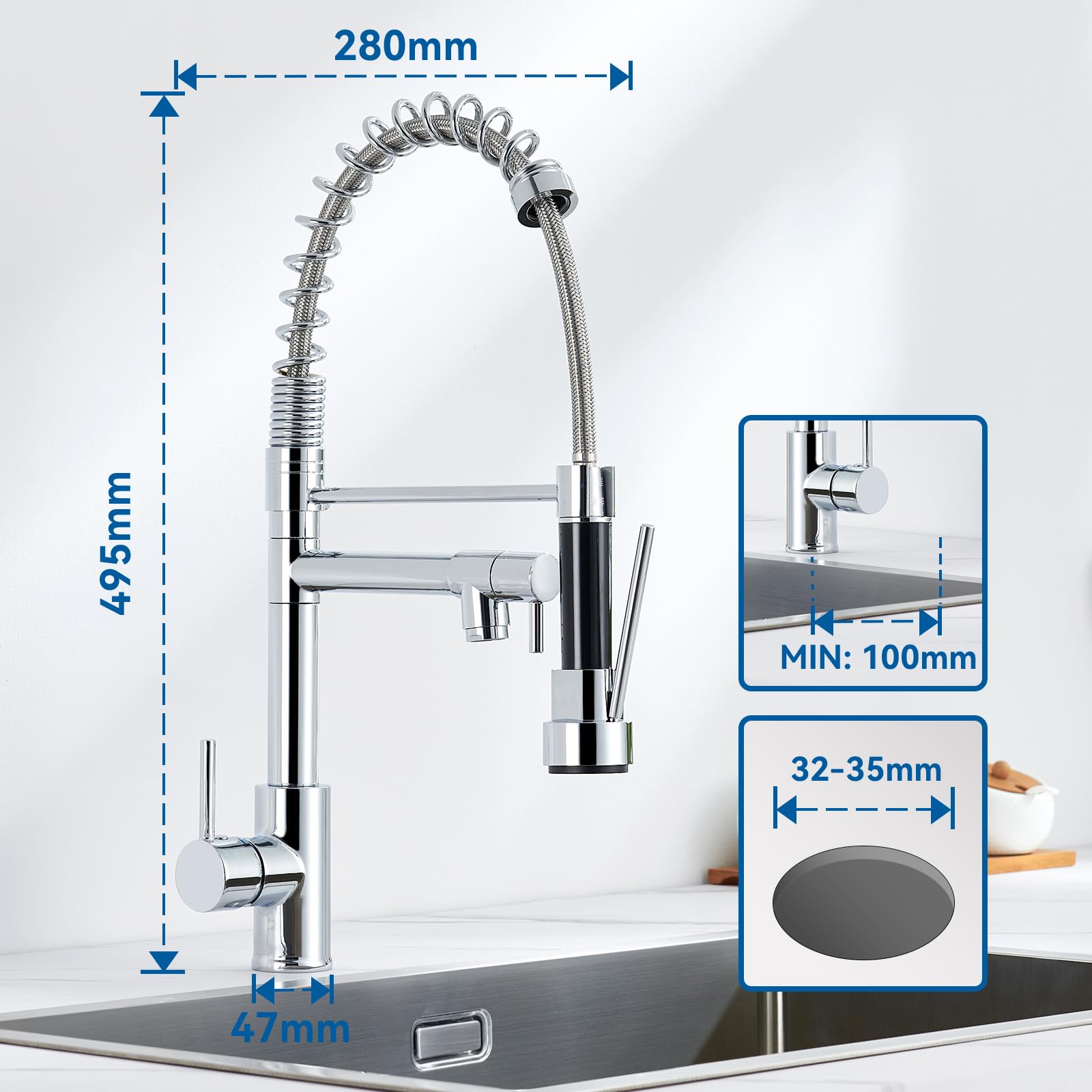 Auralum Lavello Cucina 1 Vasca 70 x 44 cm + Rubinetto Lavello Cucina con Doccetta Estraibile & Doppia Modalità