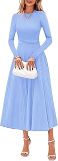 Womens Sweater Dress 2025 Fall Casual Long Sleeve Work Office A Line Pleated Cocktail Church Winter Midi Dresses