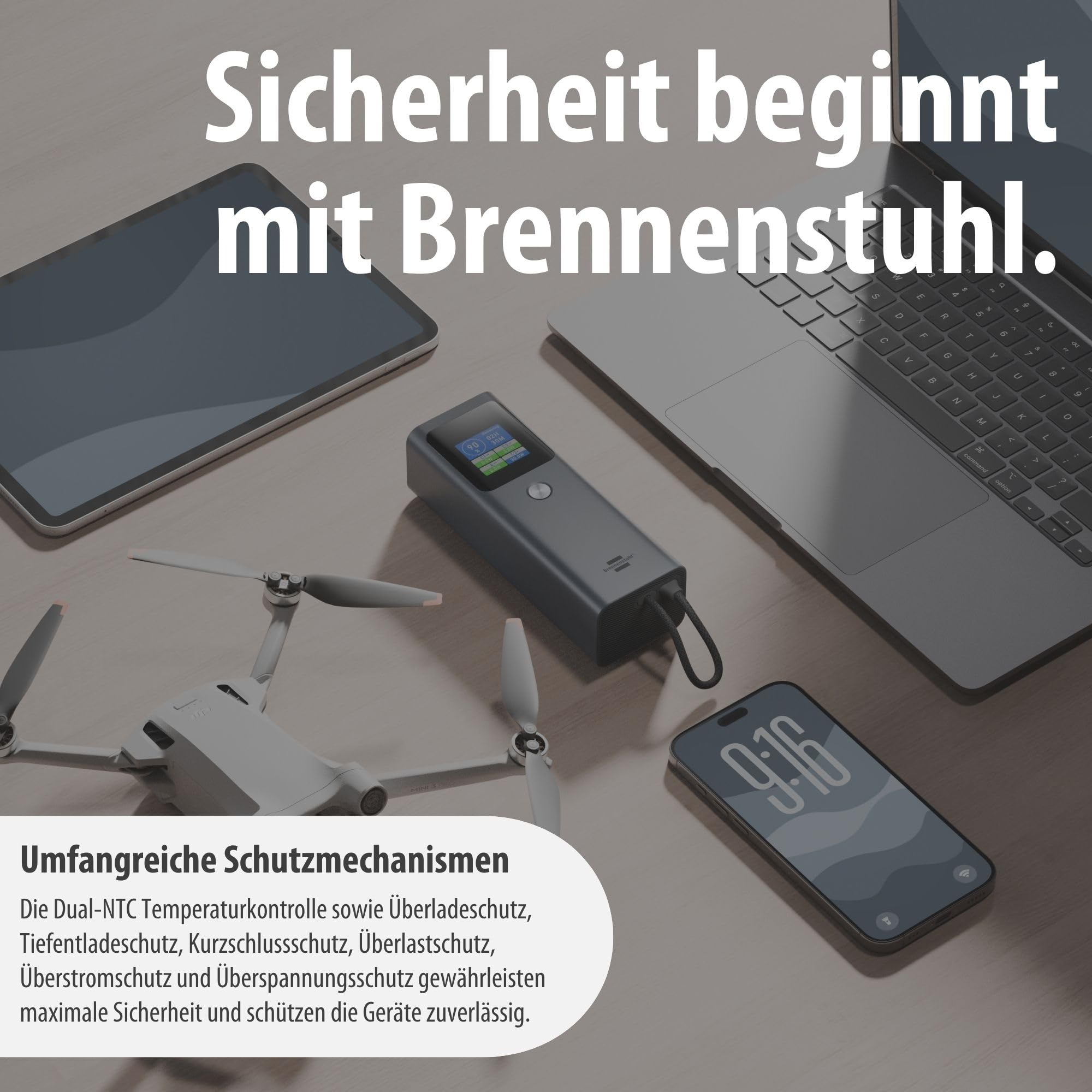 Brennenstuhl Powerbank PB20k 20.000 mAh, USB C 100 W, USB C 30 W, USB A 22,5 W