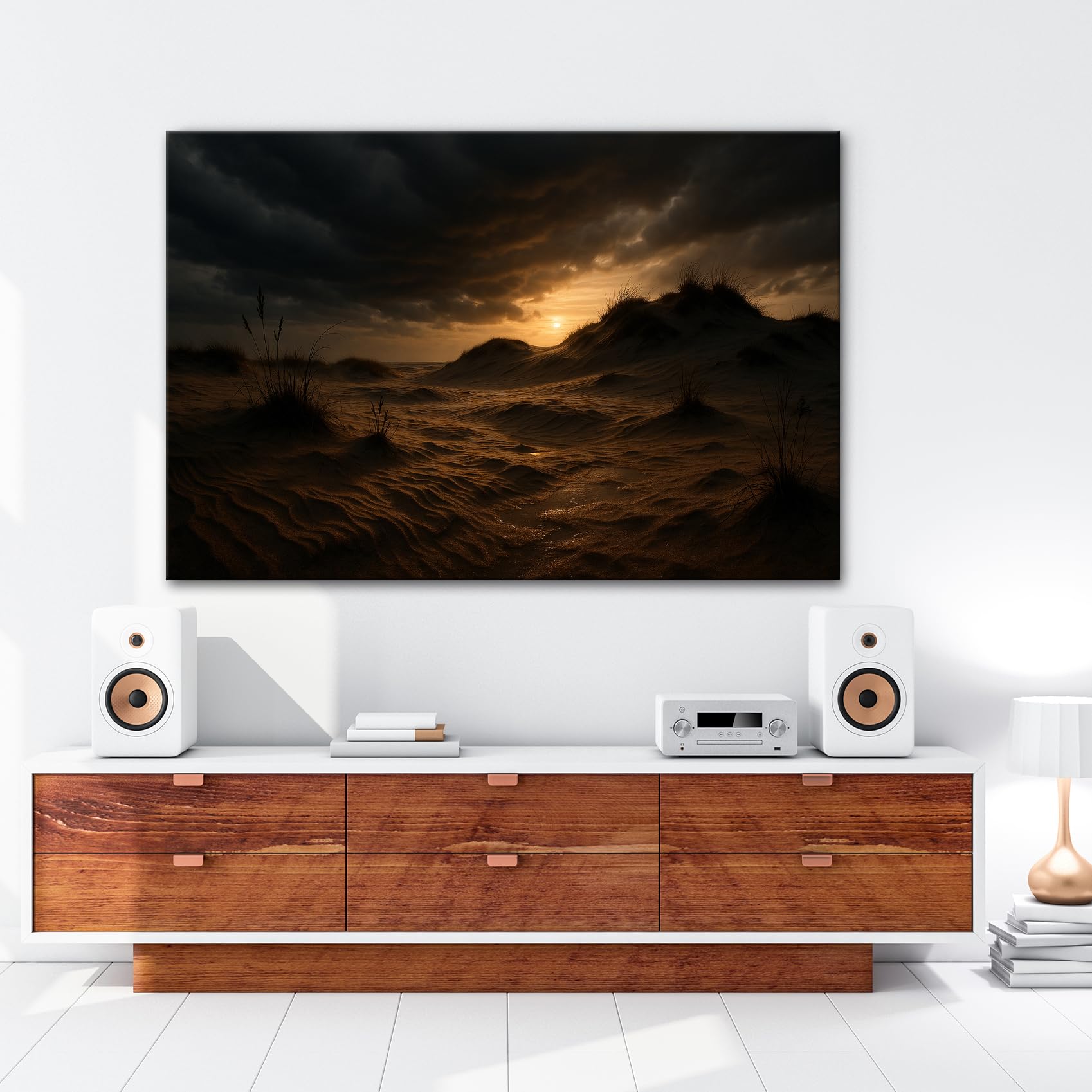 deyoli Obraz na płótnie zachód słońca na wydmach z trawą 100 x 70 cm kolorowy