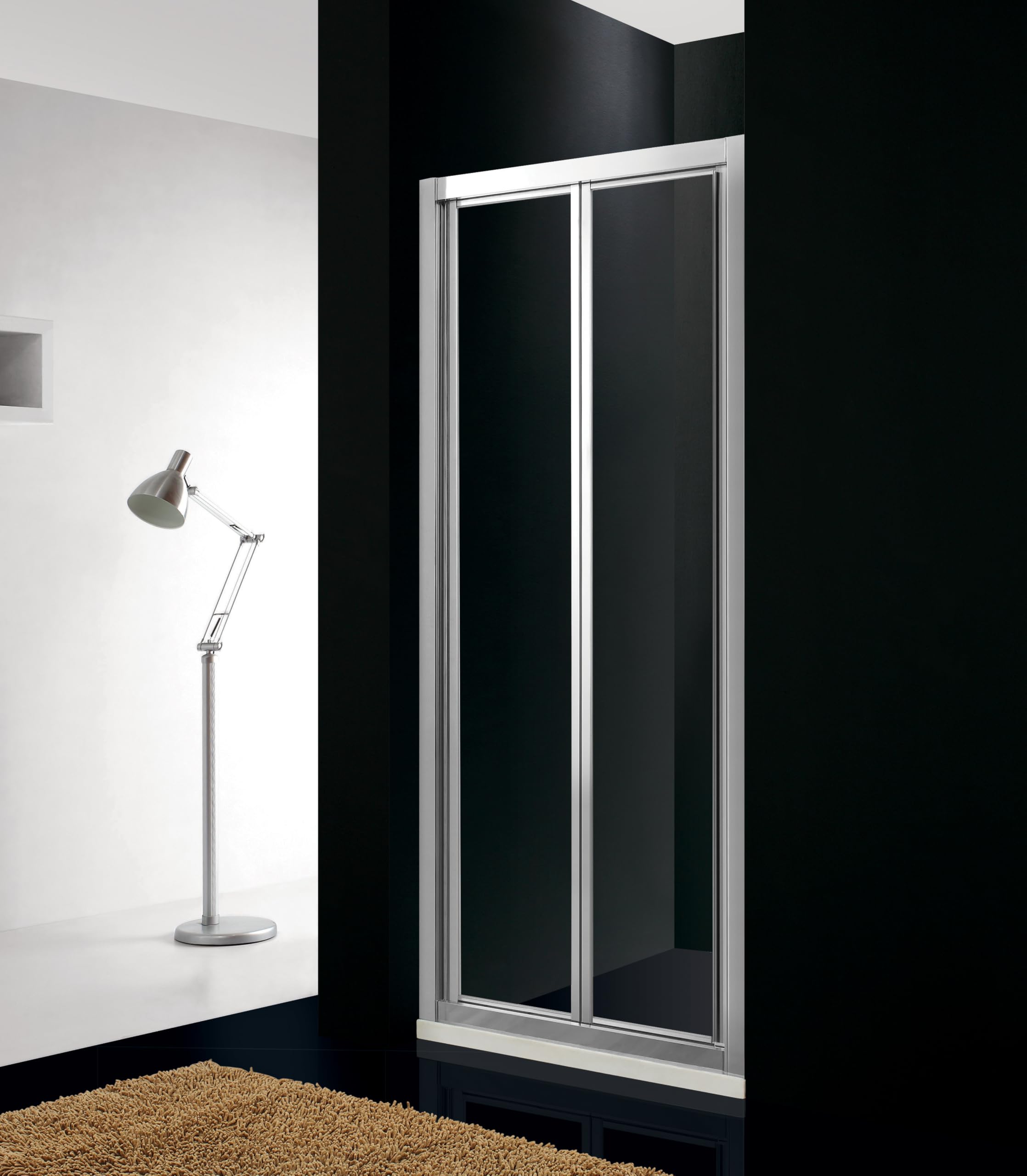 GME - Mampara Ducha Frontal Cromo 1 Puerta Corredera Plegable 70cm | Mampara de Cristal con Ancho Adaptable, Perfilería de Aluminio con 195cm de Altura y Cristal Templado Antical 4mm