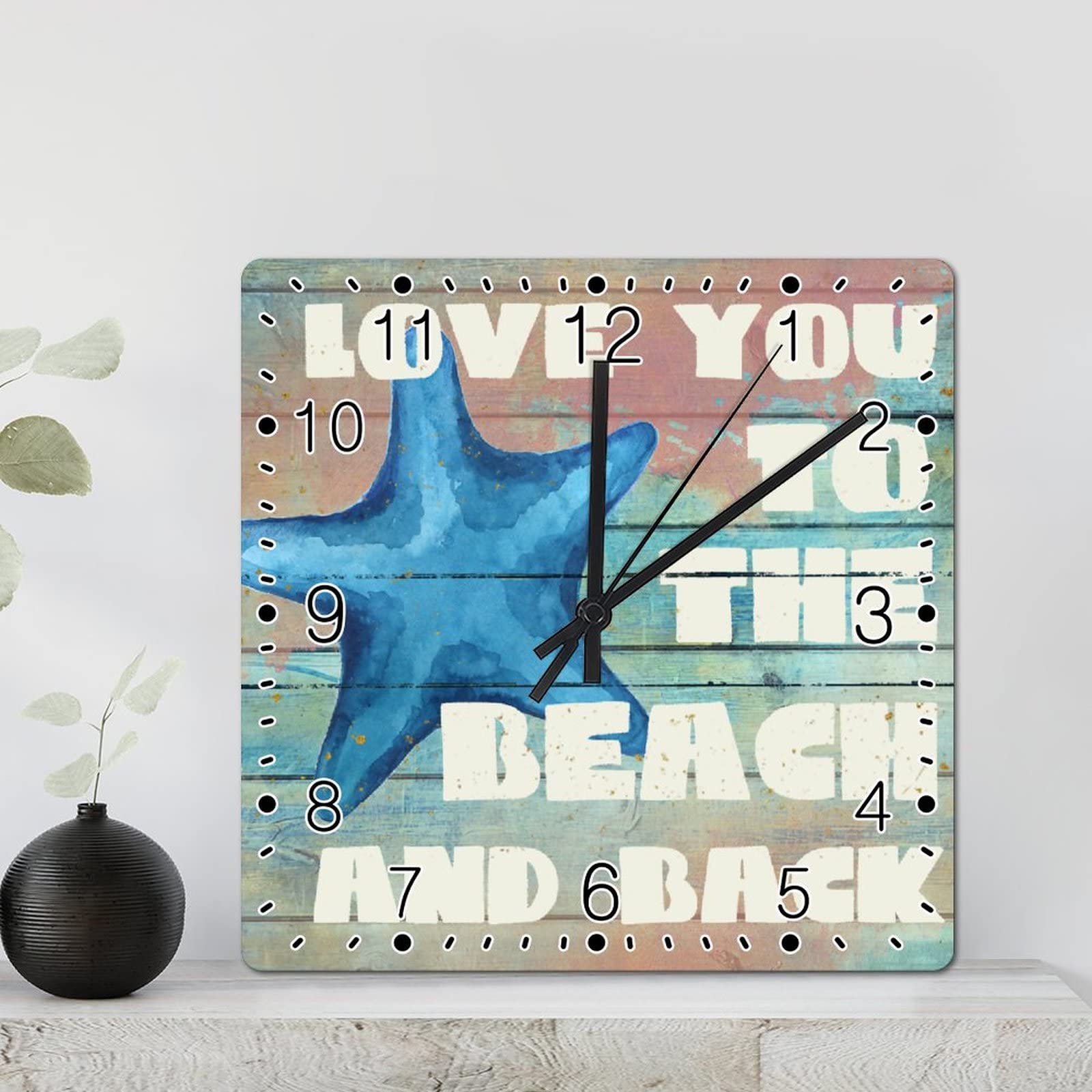Horloge murale carrée étoile de mer déco rustique pour chambre à coucher adulte