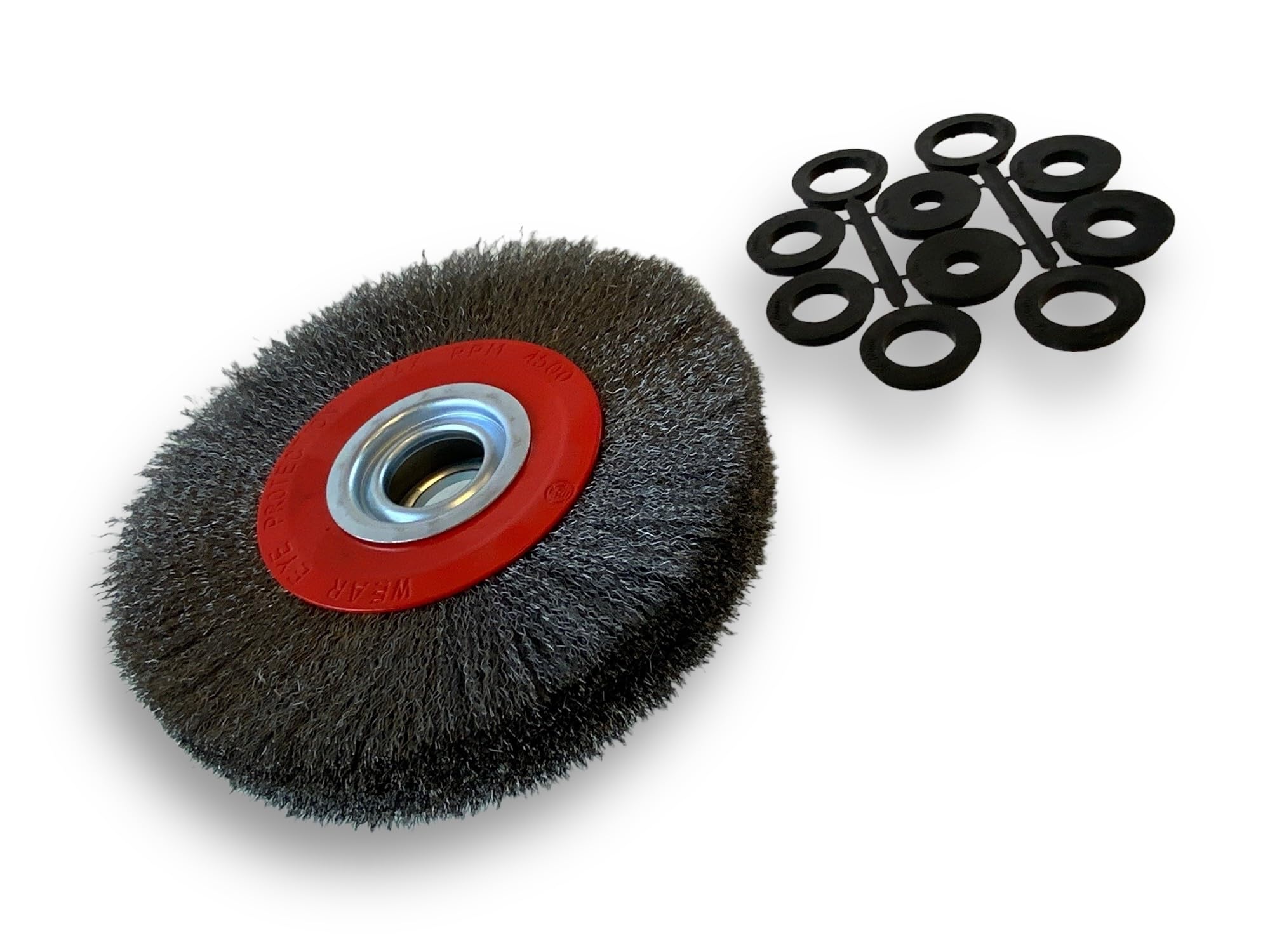 Brosse circulaire ACIER | Ø 200 mm | Epaisseur 3 rangs | Fil souple 0.20 mm ondulé | Alésage 32 mm + réducteur bague 25/22/20/16/12 mm | Touret meuleuse affûteuse ponceuse | Kibros 238203AV