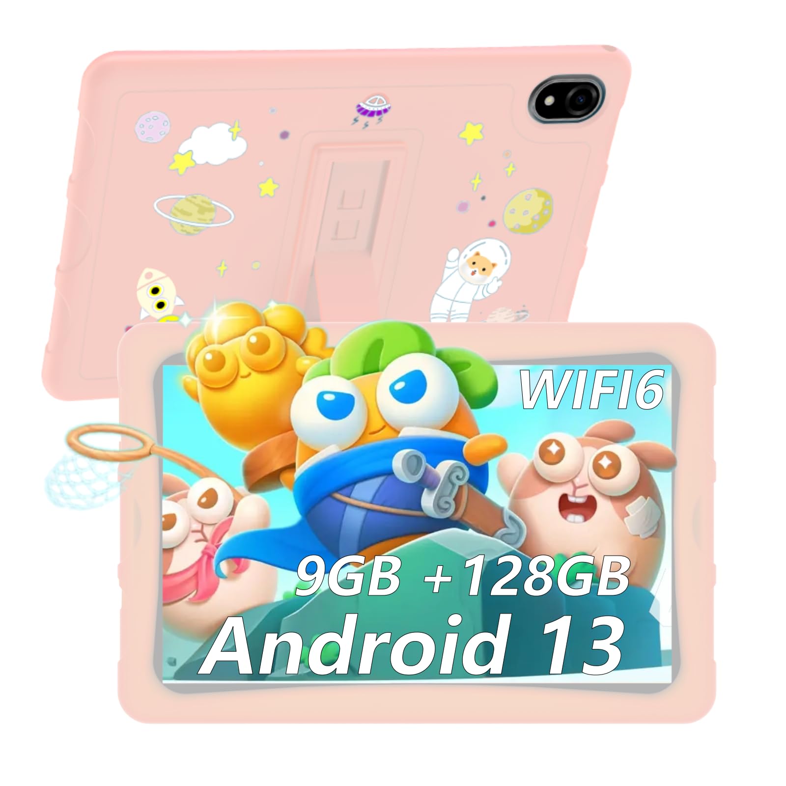 U10 KID Tablet Bambini 10 Pollici, Controllo Parentale, 9GB+128GB/TF 1TB, Android 13, Custodia Antiurto EVA, Kids Space, WIFI6, 8MP+5MP, 5060mAh, Widevine L1, Rosa