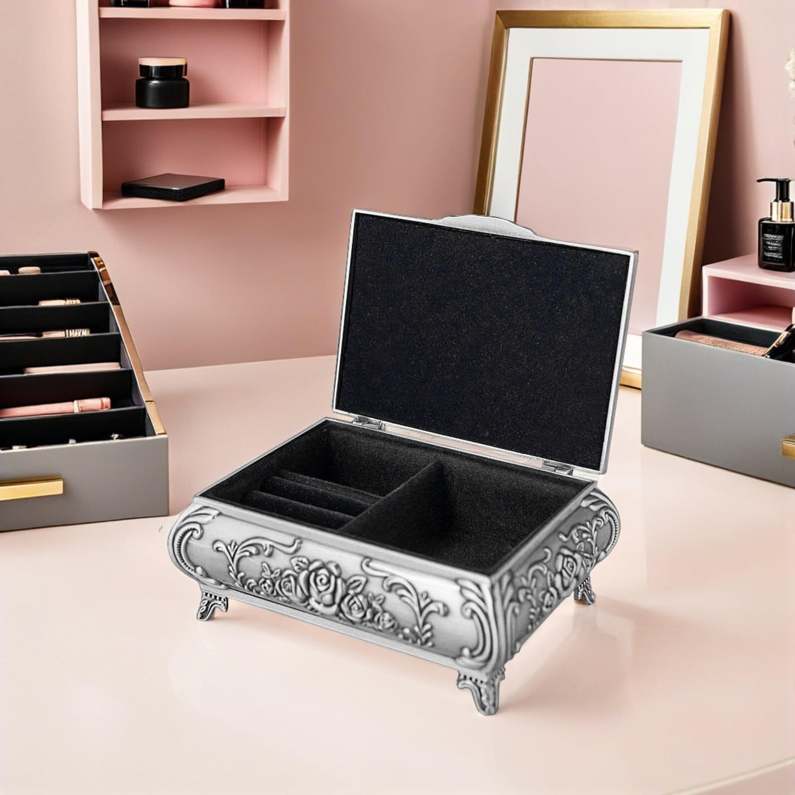 Hohopeti Scatola Gioielli Vintage in Lega di Zinco Argento con Chiusura