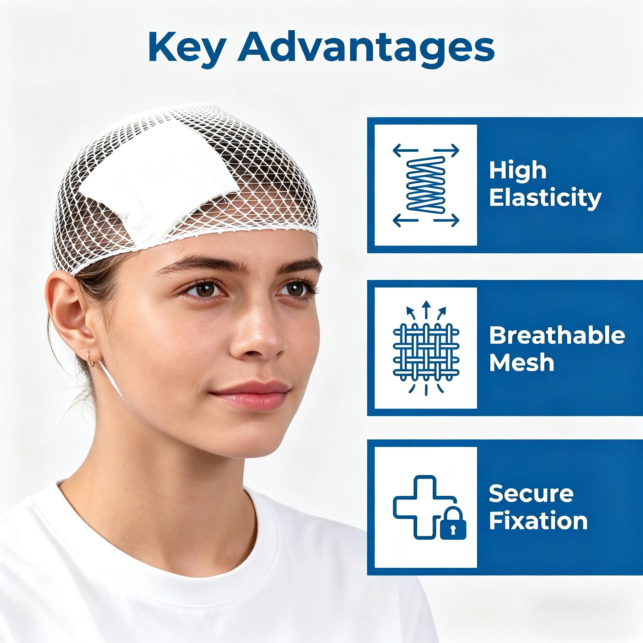 20 Pack Head Elastic Dressing Retainer,3.5x15CM Stretchable Mesh Net Bandage Cap,Lightweight Breathable Elastic Head Wrap for Securing Head Wound Dressings,Daily Medical Care & First Aid Use — Amazon image 4