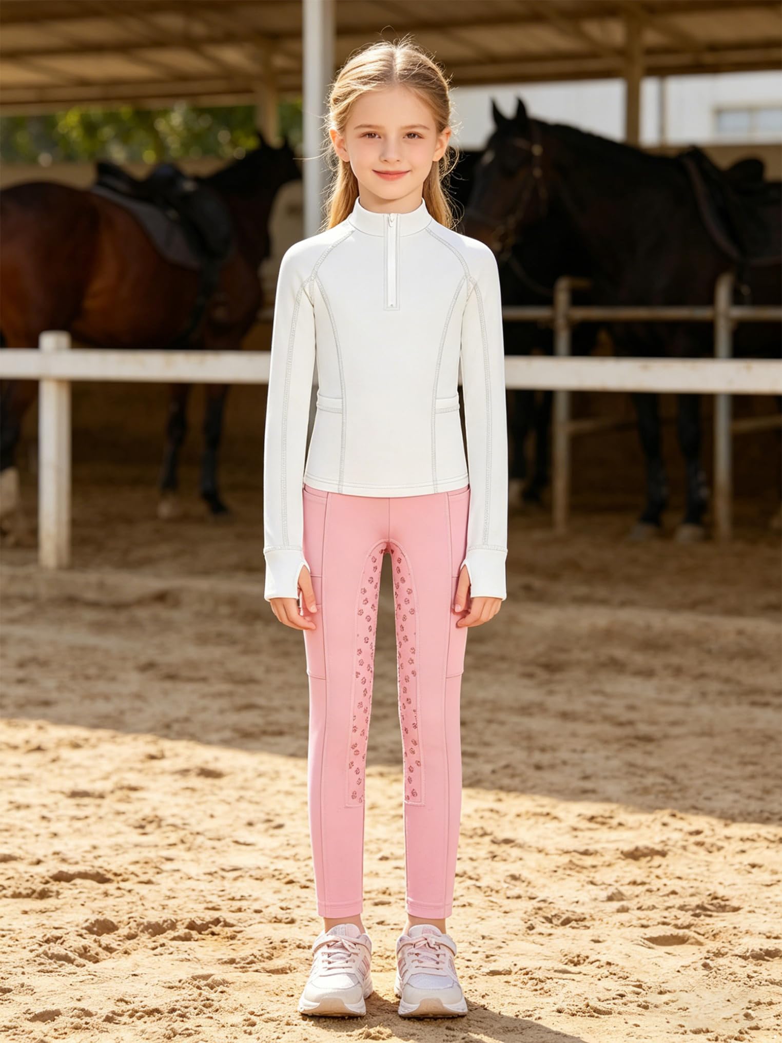 Tuta da Ginnastica Artistica Bambina Camicette da Torneo Equitazione Maglietta a Manica Lunga + Pantaloni da Equitazione Leggings Sportwear