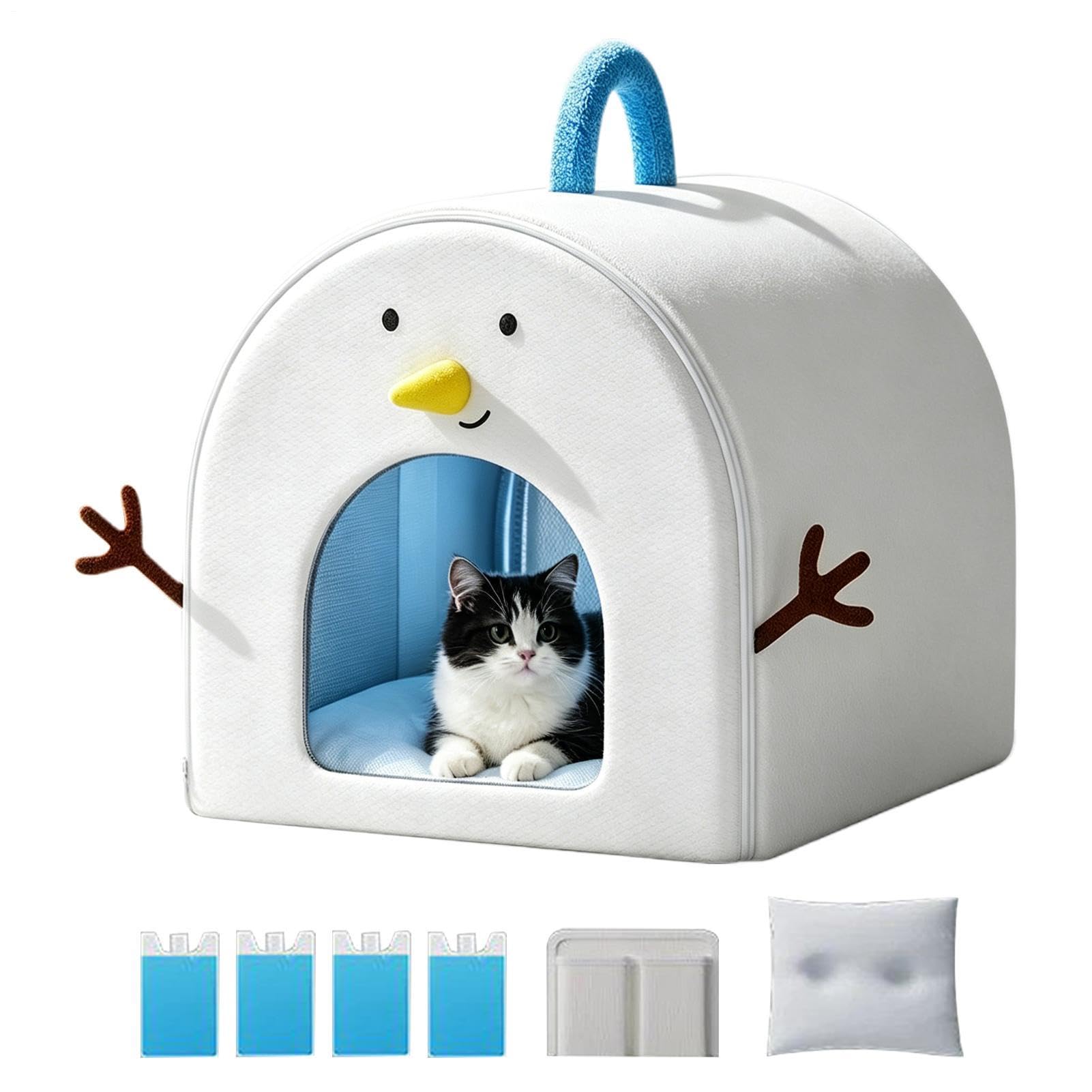 Summer Cat House | with 4 Ice Packs Foldable Insulated Waterproof,Cat Cave Bed - for Hot Summer Day, Kittens, Puppies, Small Dogs, Home, Office, Apartment