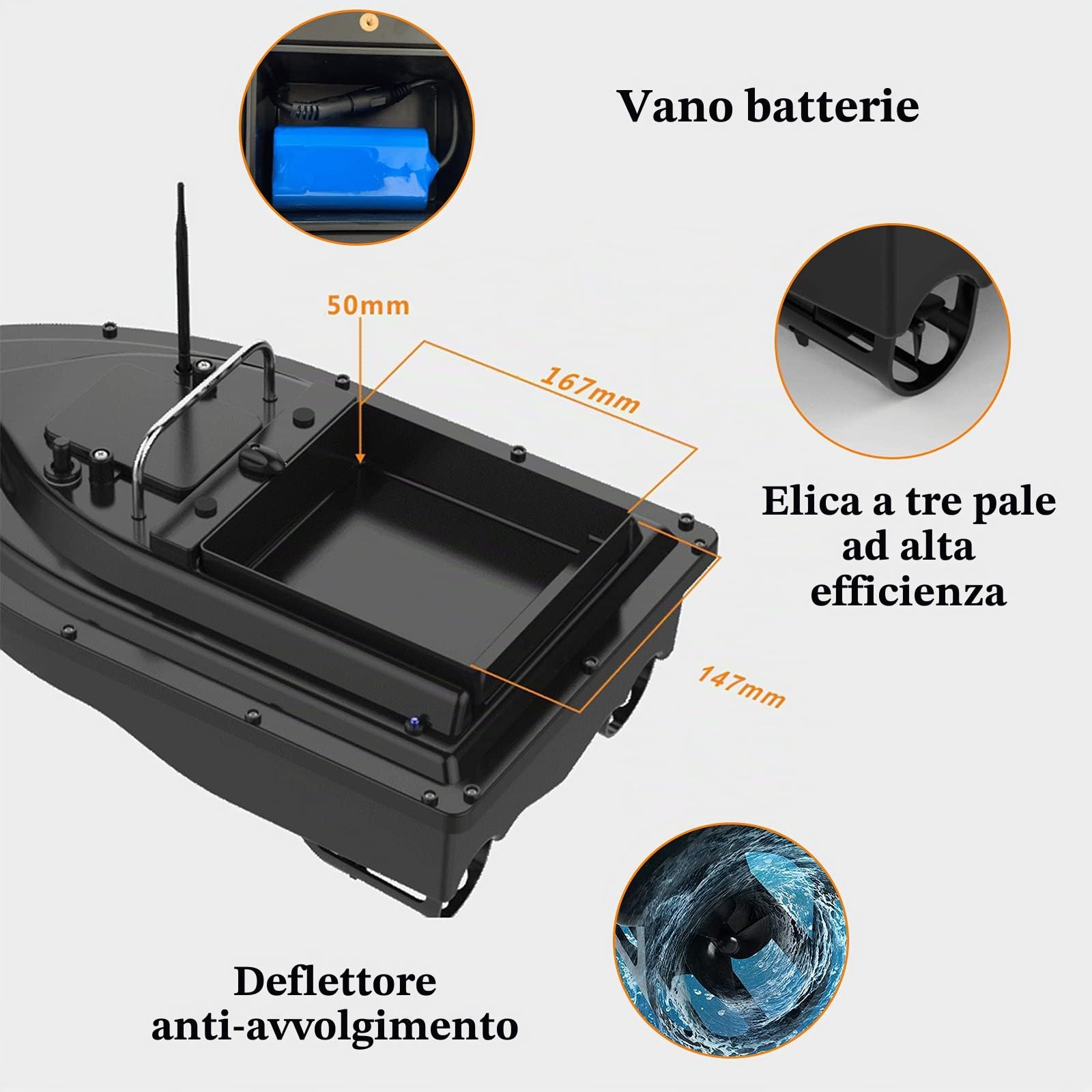 Barca Esca Telecomandata da Pesca, Barchino Carpfishing con GPS e Luce Notturna a LED, RC Barca Dell'esca-500m Posizionamento GPS, Scelta Migliore per la Pesca Notturna e Nuvolosa