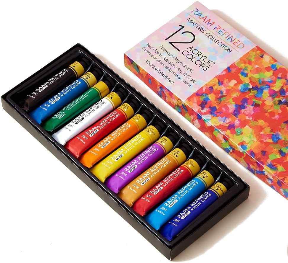 Paint Set for Kids,Art Supplies for Kids 9-12 Includes 12 Acrylic Paints,Table Top Easel,3 Paint Brushes,12 AcrylPapier,Paint Palette,Pencil,Eraser,Palette Knife,Pencils Sharpener,Art Set for Kids