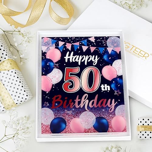 Miniatura 4 de LINGTEER Centros de mesa acrílicos con globos de color azul marino y rosa con texto en inglés "Happy 50th Birthday", 2 unidades de decoración de