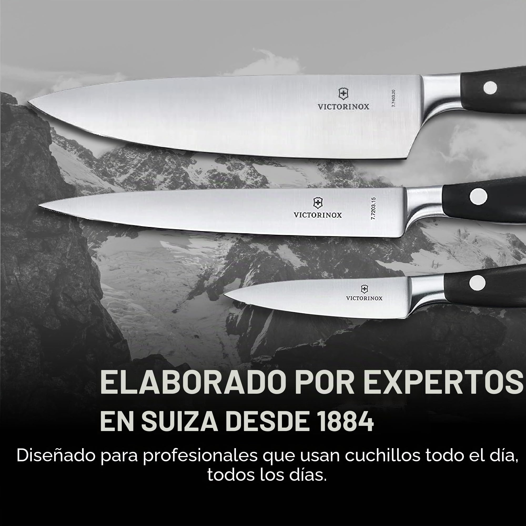 Victorinox Grand Maître, set de cocina profesional, 3 piezas, afilado recto, extra afilado, mango de plástico robusto, negro