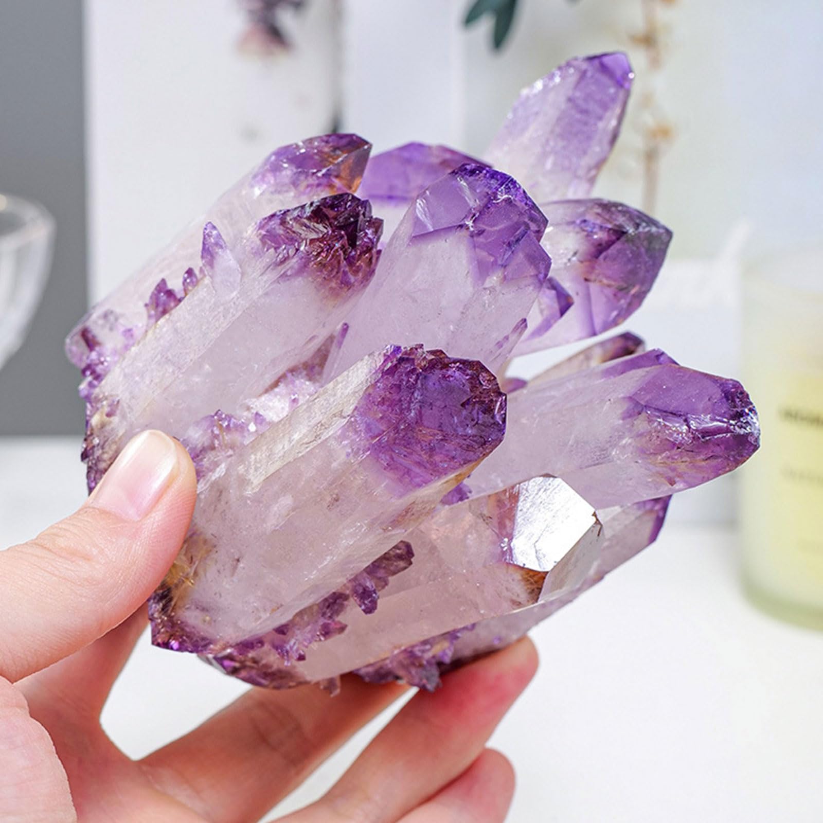 AUOQKQUT Amethyst Cluster Ornaments Crystal Ore Home Decoration Office Stone Demagnetization Crafts Ornaments,700~800g