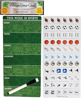 Magnetic Sports and Fitness Weekly Planner Dry Erase Board - Never Miss a Practice, Workout, or Game! - Includes Over 65 Magnet Sports Icons and Dry Erase Pen!