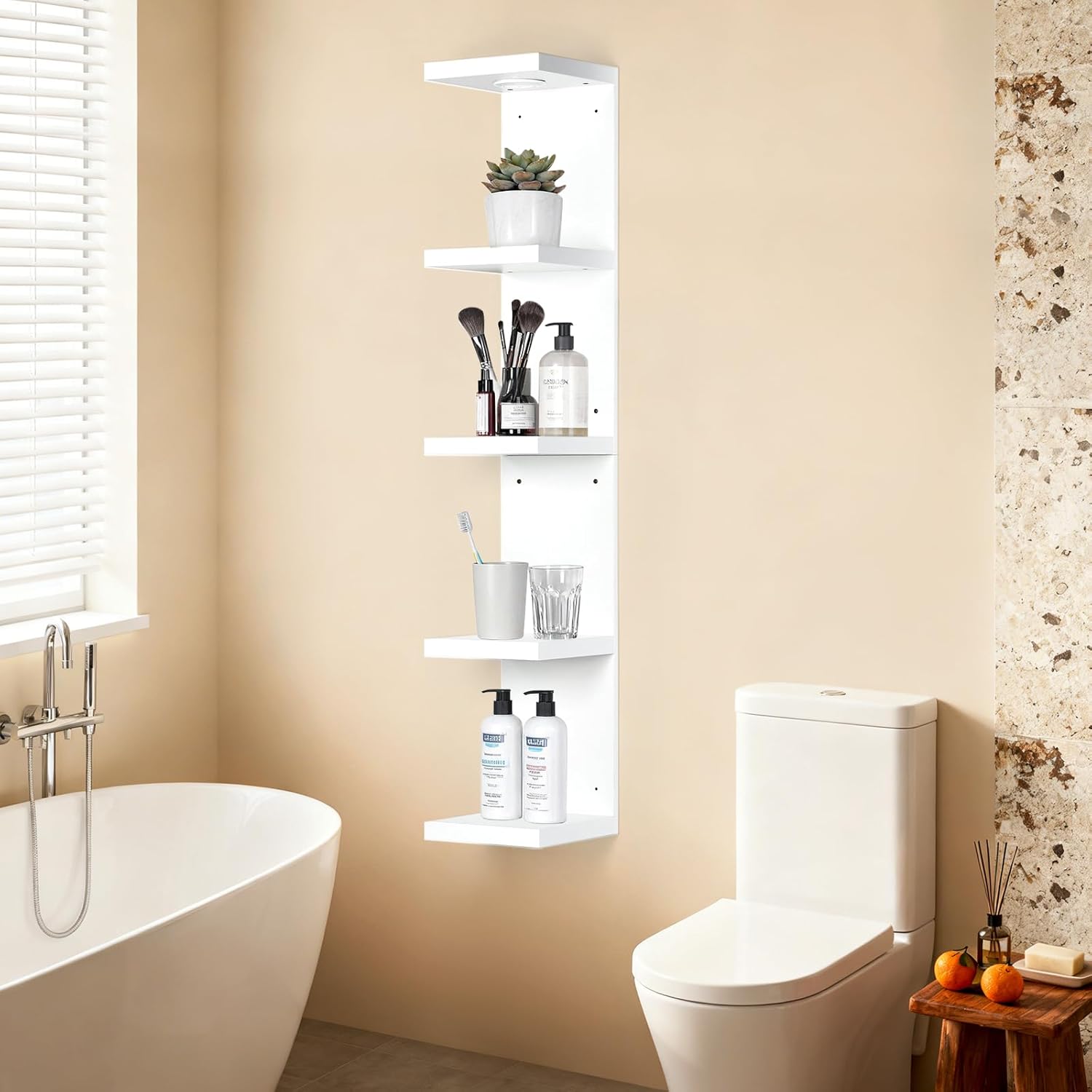 LinTimes 5-Tier LED Wall Shelf with Remote Control, White Floating Shelves Unit, Wall Mounted Display Storage