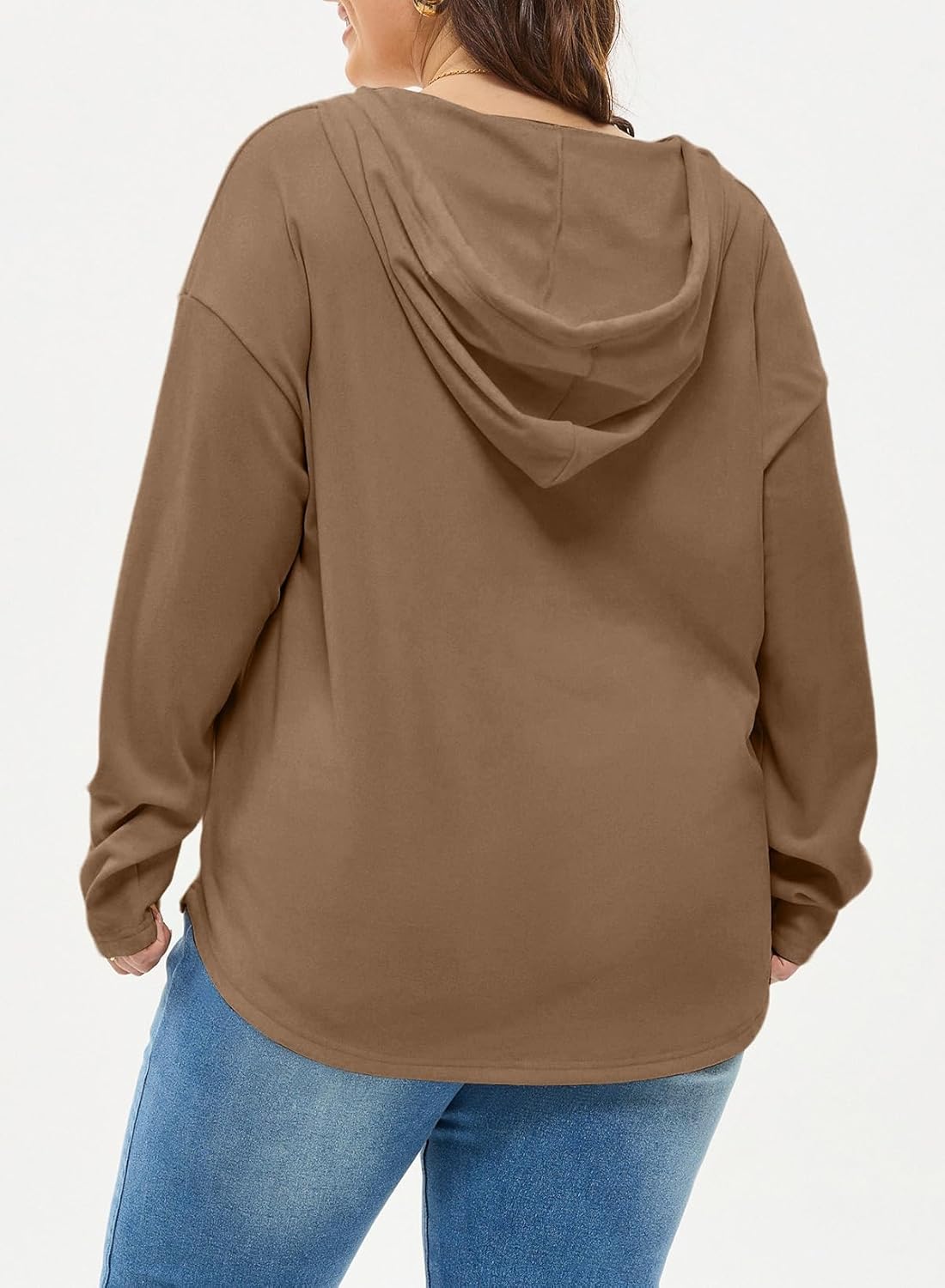 Eytino Plus Size Sweatshirts for Women Long Sleeve V Neck Drawstring Pullover Hoodies Tops(1X-5X) - Image 2