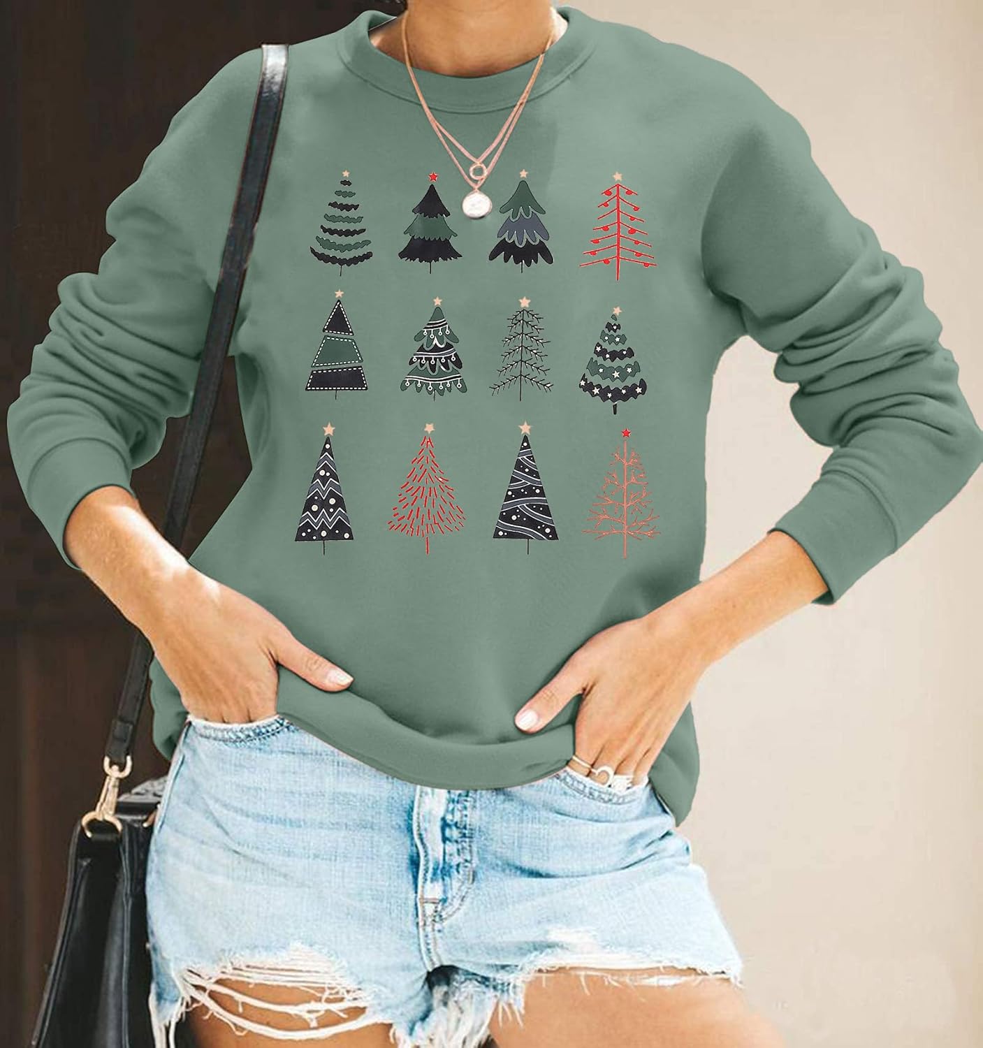 ASTANFY Christmas Sweatshirt Womens Christmas Tree Sweatshirts Xmas Lightweight Pullover - Image 2