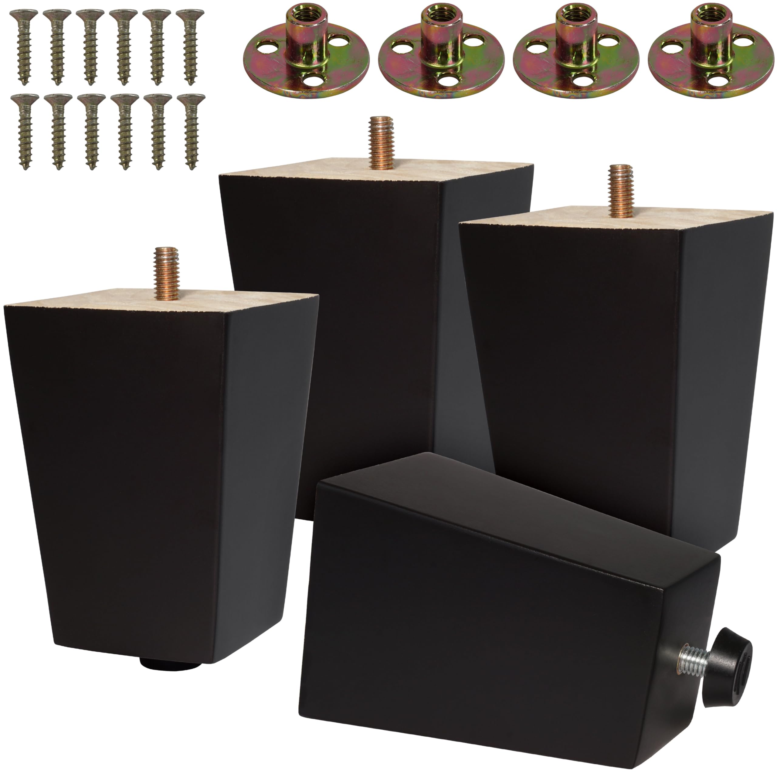 CODIN (5 Sizes: 3"-4"-5"-6"-8" Set of 4 Wood Furniture Legs - Square Sofa Legs, Couch Leg - Brown Mid-Century Modern Replacement Legs for Armchair Recliner Coffee Table Dresser (4, 4")