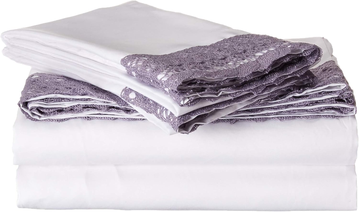 Modern Threads Soft Microfiber Crochet Lace Sheets - Luxurious Microfiber Bed Sheets - Includes Flat Sheet, Fitted Sheet with Deep Pockets, & Pillowcases White/Blush King