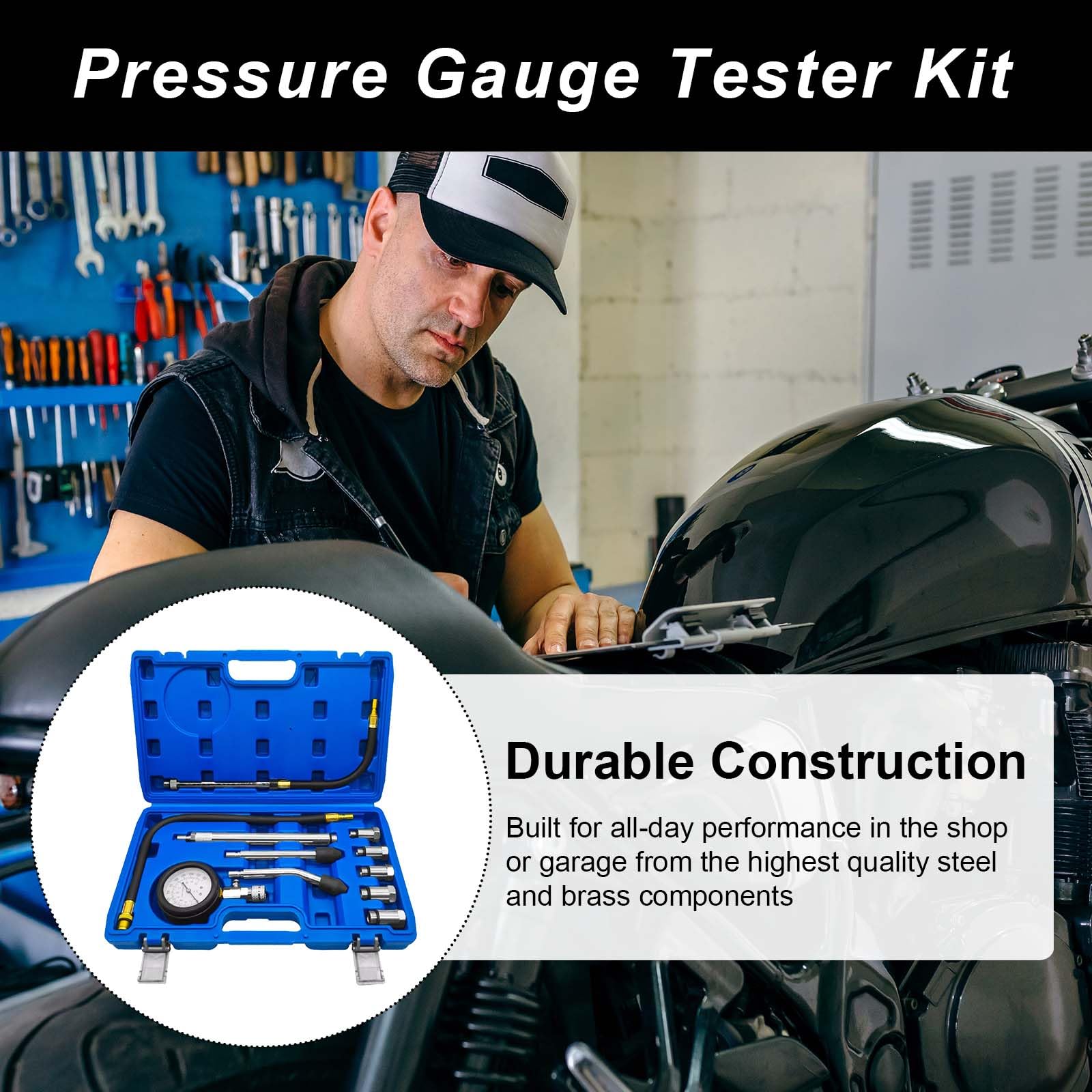 Tester di compressione per auto, 11 pezzi, set di test di compressione per motori a benzina, tester di compressione digitale, misuratore di compressione motore, cilindro, auto