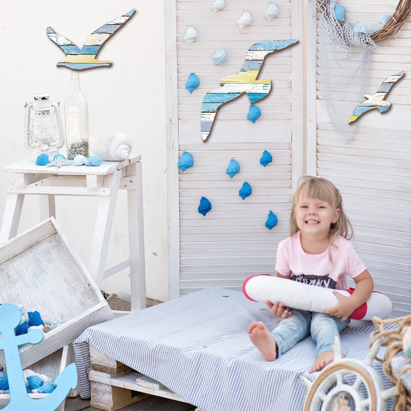 Maritime Wall Decoration Wooden Seagull Set 3-Piece Wall Décor Maritime for Indoor Charming Coastal Look for Living Room Balcony or Garden - Image 4