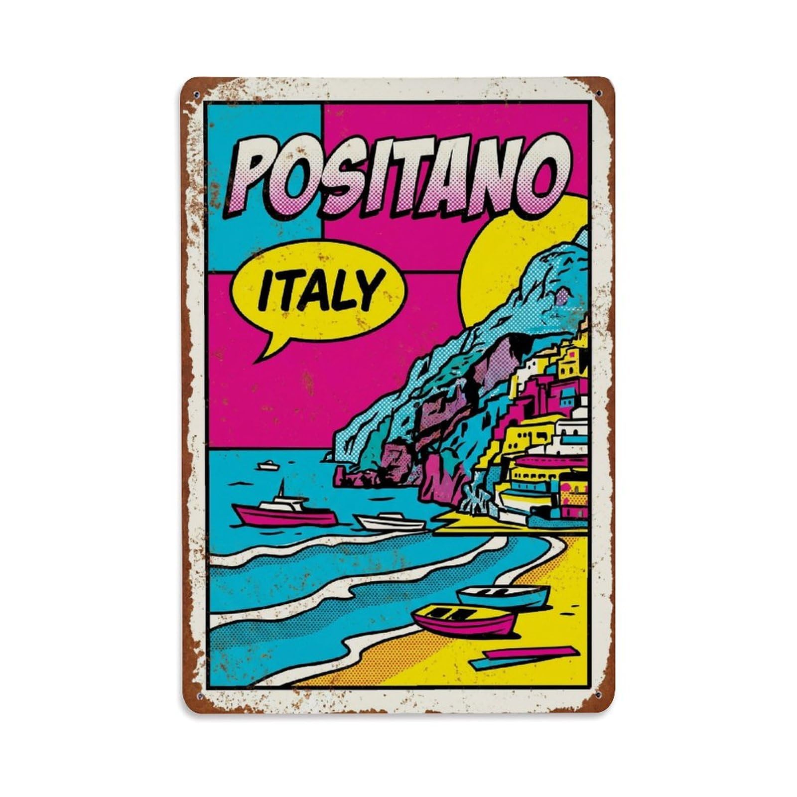 Vintage Travel Positano Italy Promenade Metal Tin Sign