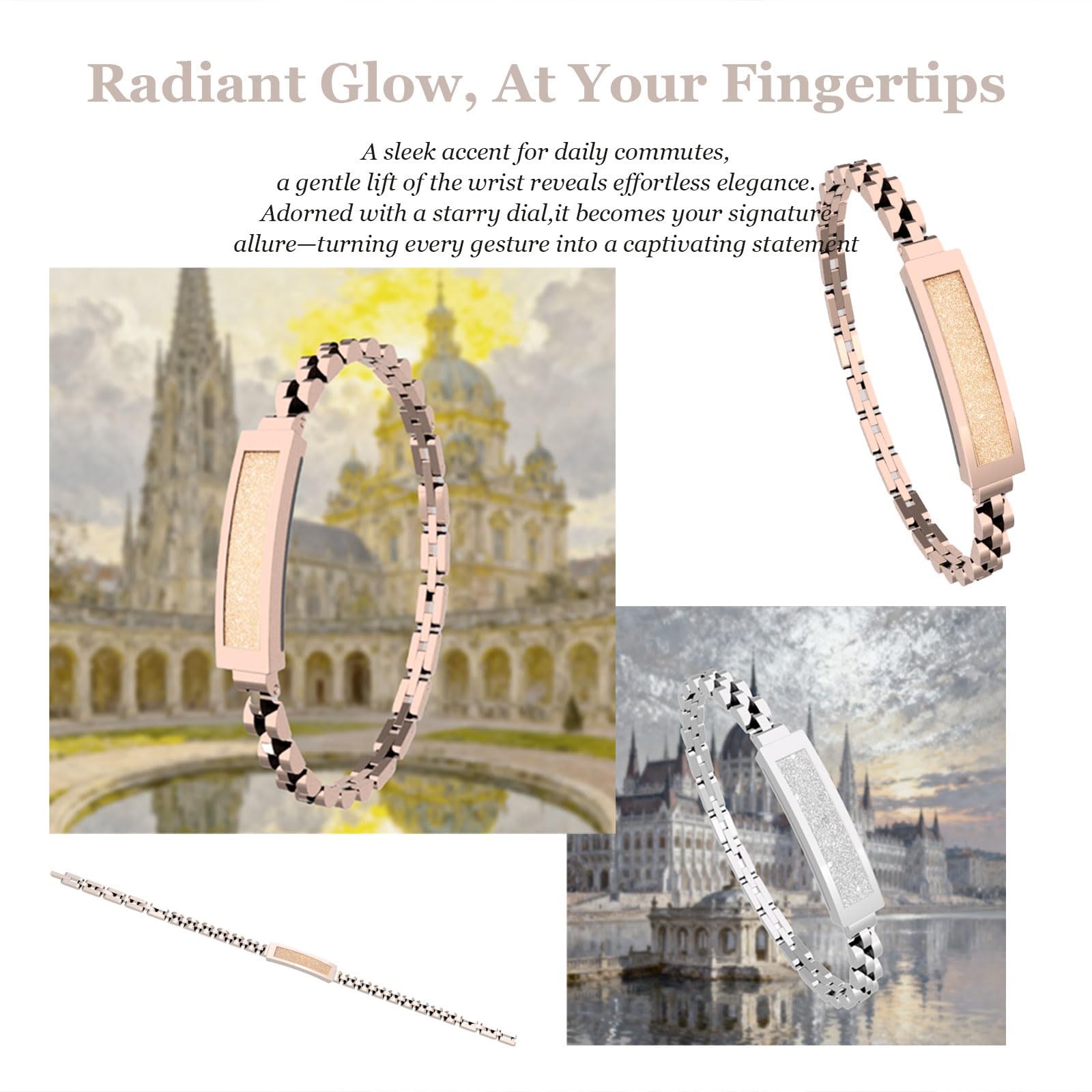 findtime Aktivitätstracker Fitness Tracker Damen Smart Bracelet Smartband Wasserdicht Schrittzähler Schlaftracker Kalorienzähler Schmal Schmuck Edelstahl Armreif für iOS Android Gold Rosegold