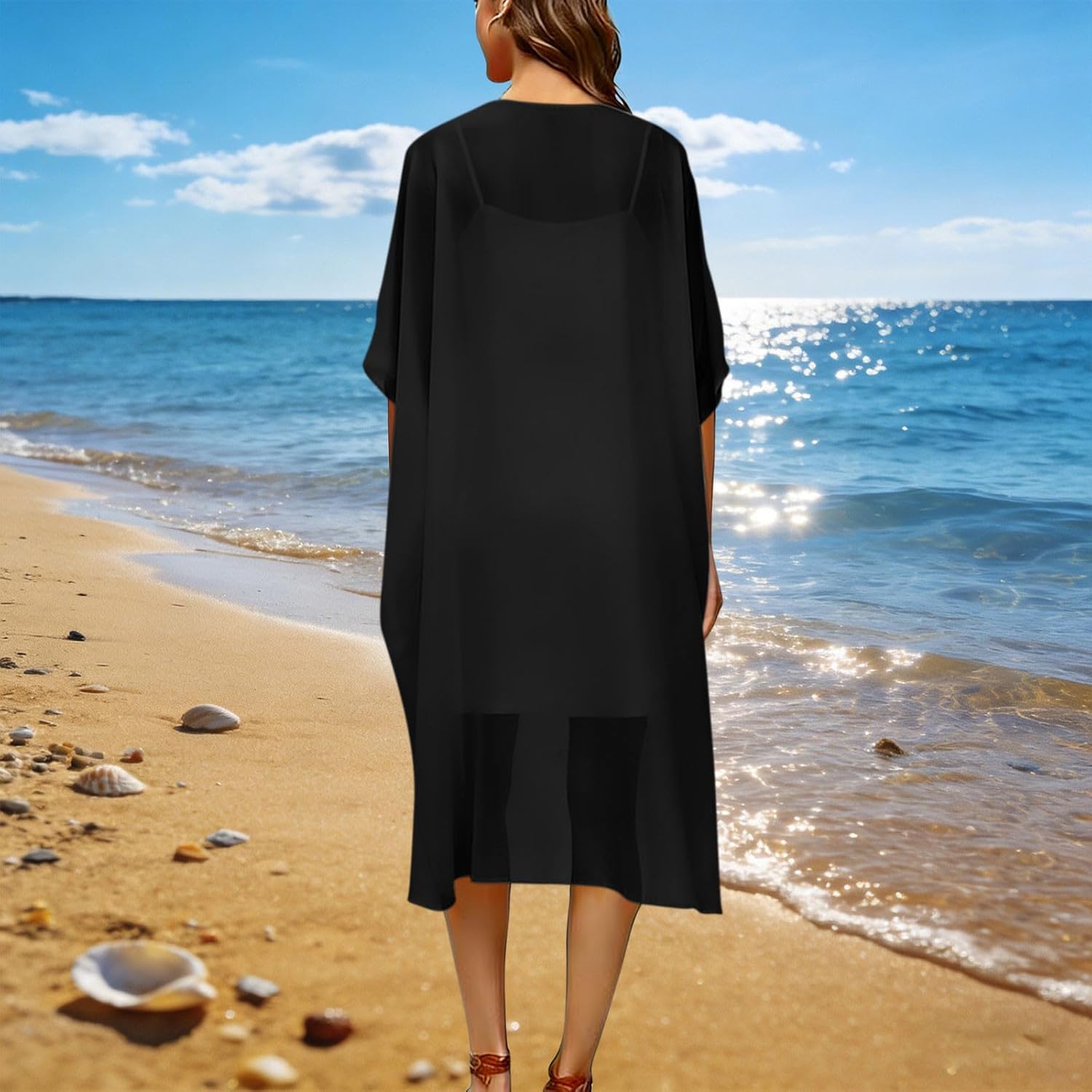 Cover Ups For Swimwear Women Casual Loose Fit Short Sleeve Bathing Suit Open Front Coverups Beach Swimwear Cardigan - Image 5