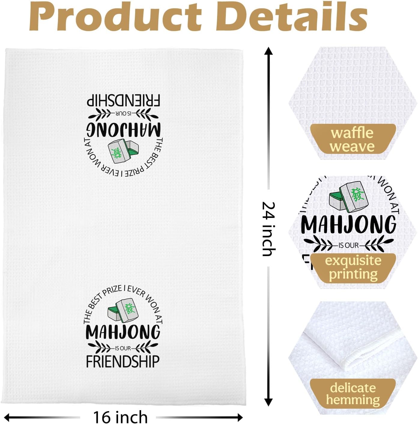 Mahjong Gifts Kitchen Towels Set - Friendship Gifts for Mahjong Lover Decorative Waffle Weave Dish Towels, Hand Towel, Tea Towel, 16x24 Inch Set of 2 - Image 5