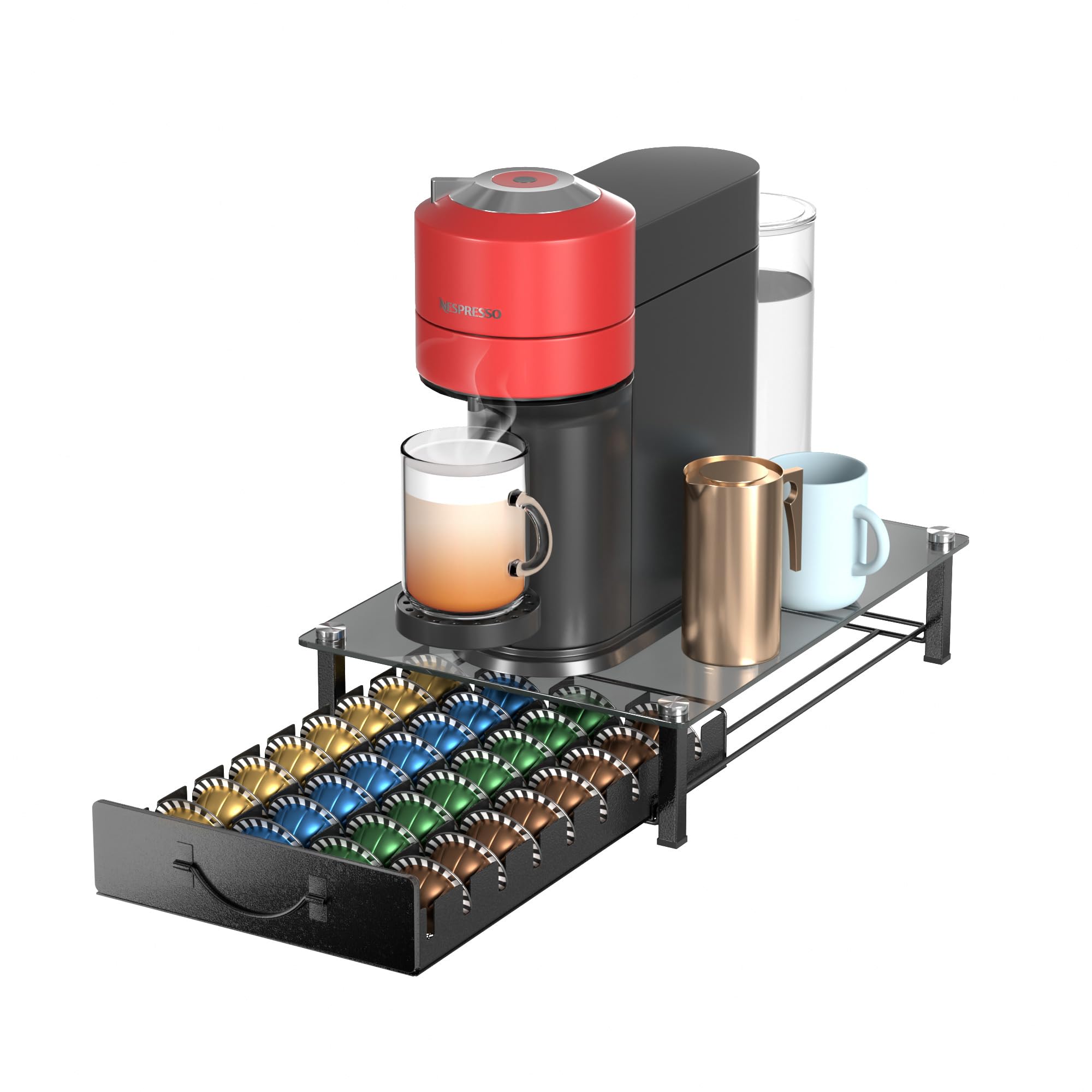 Metal Coffee Pod Holder for 36 Nespresso Vertuo Capsules Pods & 36 Dolce Gusto Pods, HFHOME Nespresso Vertuoline Capsule Drawer Organiser Coffee Machine Stand