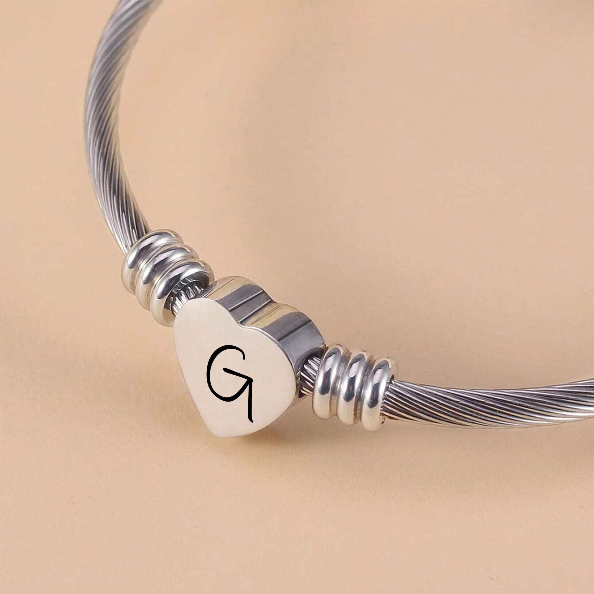 Argento Amore Cuore 26 Lettera Iniziale Alfabeto A-Z Polsino Bracciale Gioielli Regolabili Regalo Per Figlia Figlio Sorelle Amici Mamma Collega Amante Compleanno Natale