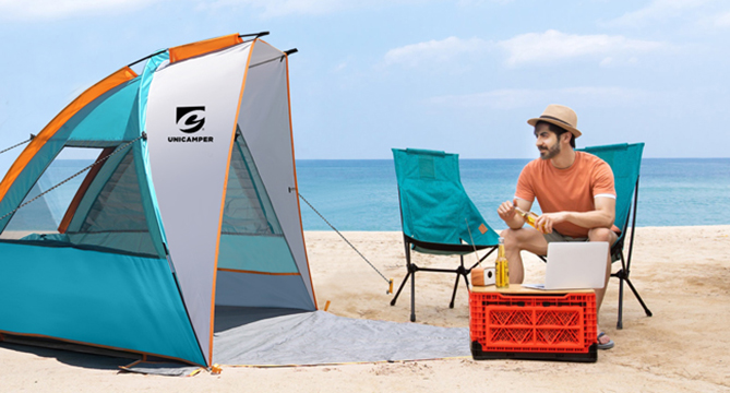 Carpa de playa Unicamper para 3 personas con protección solar UPF 50+ miniatura 7