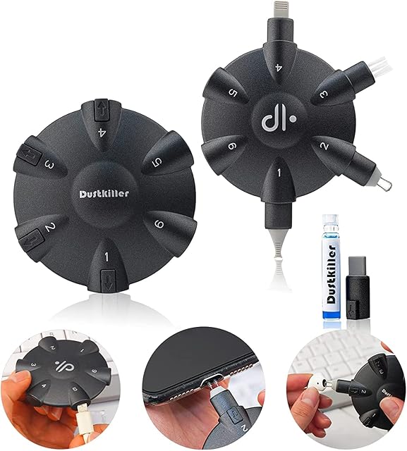 All in one Charging Port Cleaning Kit, Phone Cleaner Tool for iPhone/Type C, Port Cleaner Kit for Speaker/Switch/Earpieces, Restore Intermittent Connectivity and Arcing/Oxide Damage, Black