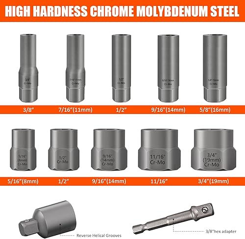 Miniatura 2 de Juego de 12 extractores de pernos, kit extractor de pernos profundos fácil de sacar para pernos redondeados rotos, tuercas de oreja, bujías,