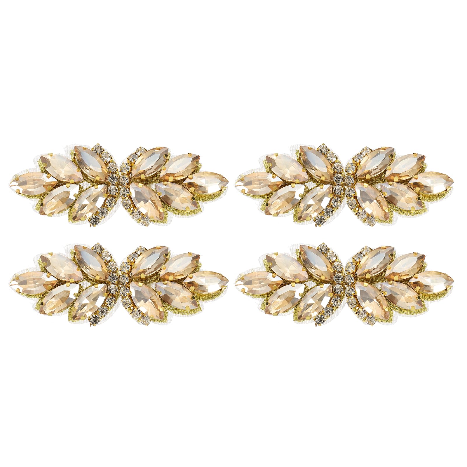 sourcing map 4Pcs Rhinestone Crystal Applique, Handmade Beaded Patches Sew on Patch Crystal Sewing Applique for Bridal Sash Wedding Dress Shoes Bags, Gold/Light Gold