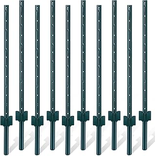 Gtongoko 4 Feet Sturdy Duty Metal Fence Post, Pack of 10, U Post for Fencing Green Fence Posts for Garden Yard and Outdoor Wire