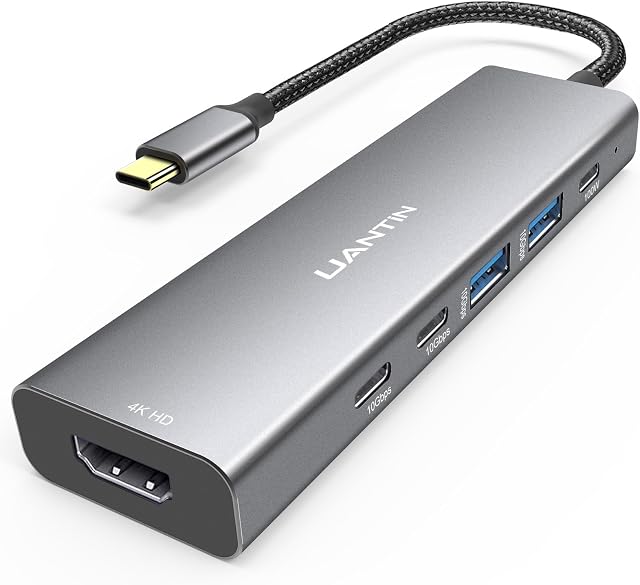 UANTIN USB-C Le centre (6-in-1) Adaptateur multiport avec 10Gbps USB C 3.2 & USB-A 3.2 4K HDMI, 100W Livraison d'électricité, USBC Dongle pour MacBook Pro/Air, iPad Pro, ThinkPad, iMac et plus encore